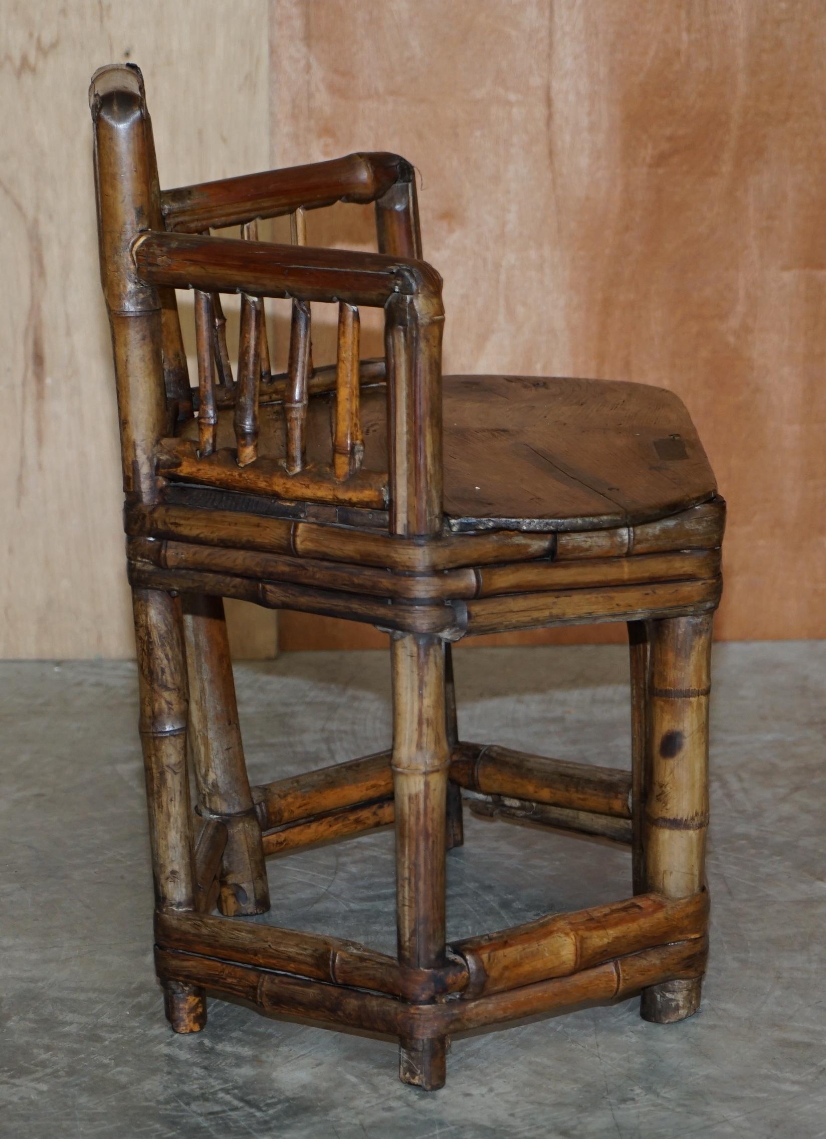 Pair of Stunning circa 1800 Chinese Bamboo Primitive Occasional Chairs His & Her For Sale 3