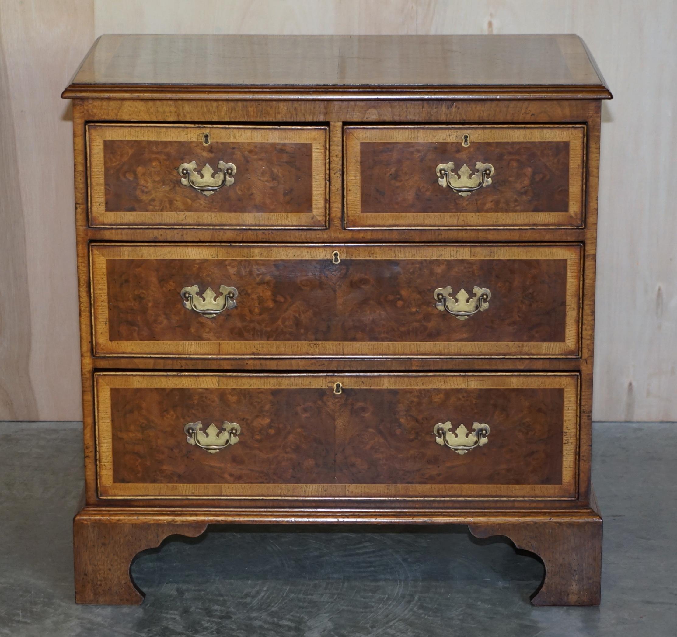 Hand-Crafted Pair of Stunning circa 1900 Antique Burr Walnut Georgian Taste Chests of Drawers