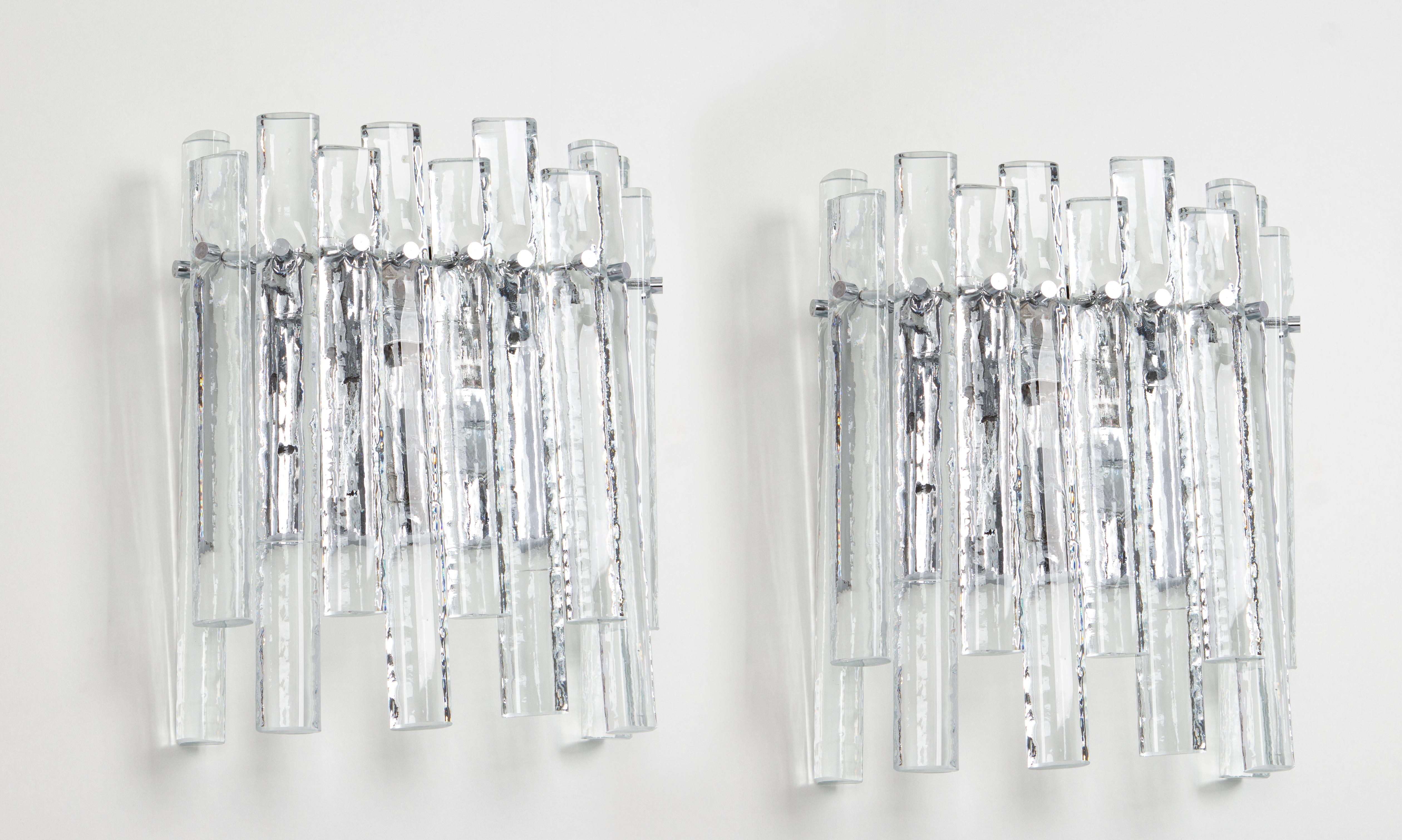 Brass Pair of Stunning Crystal Rod Sconces by Kinkeldey, Germany, 1970s For Sale