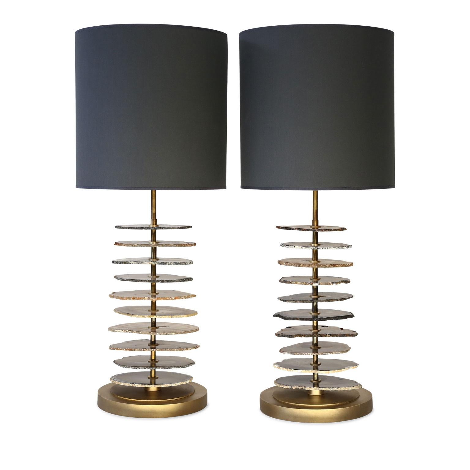 Modern Pair of Stunning Custom Agate Lamps