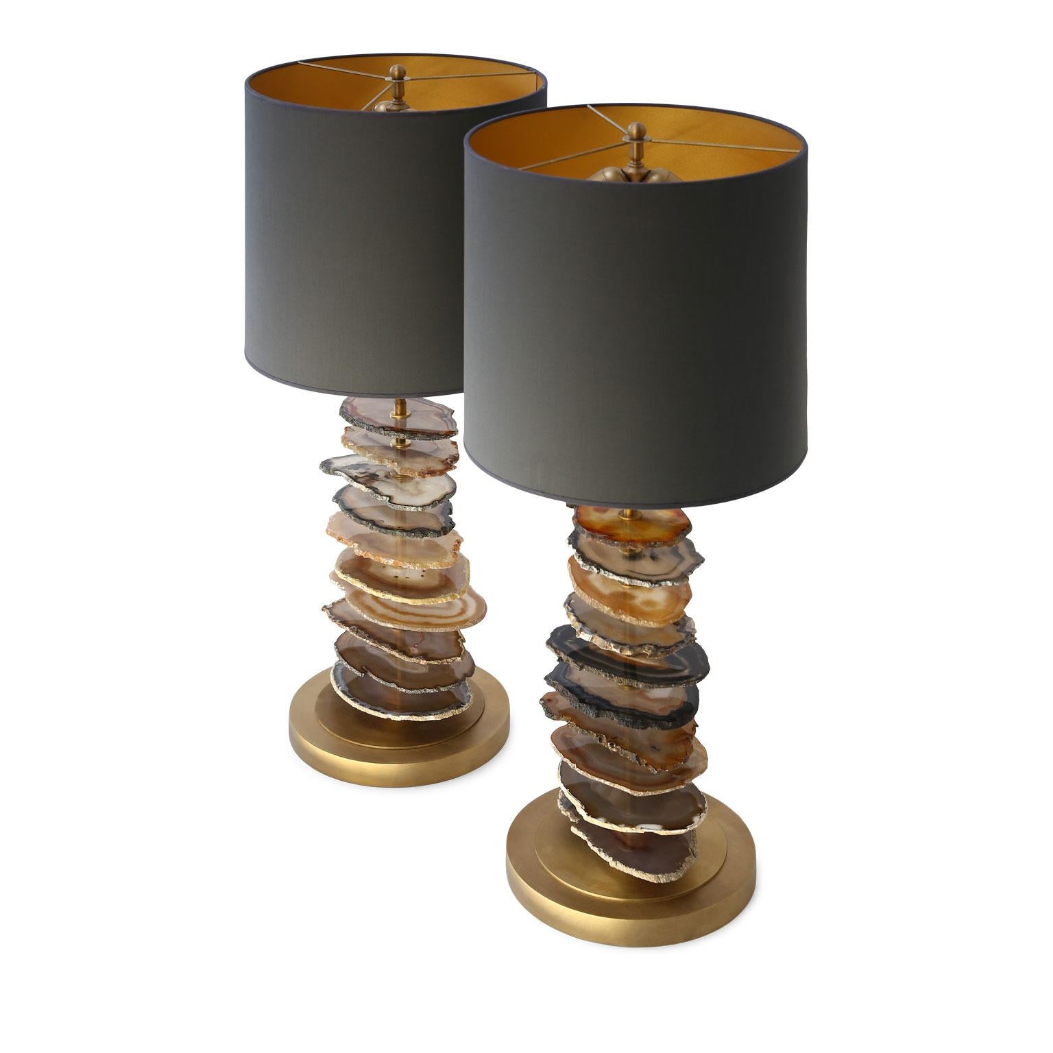 Belgian Pair of Stunning Custom Agate Lamps