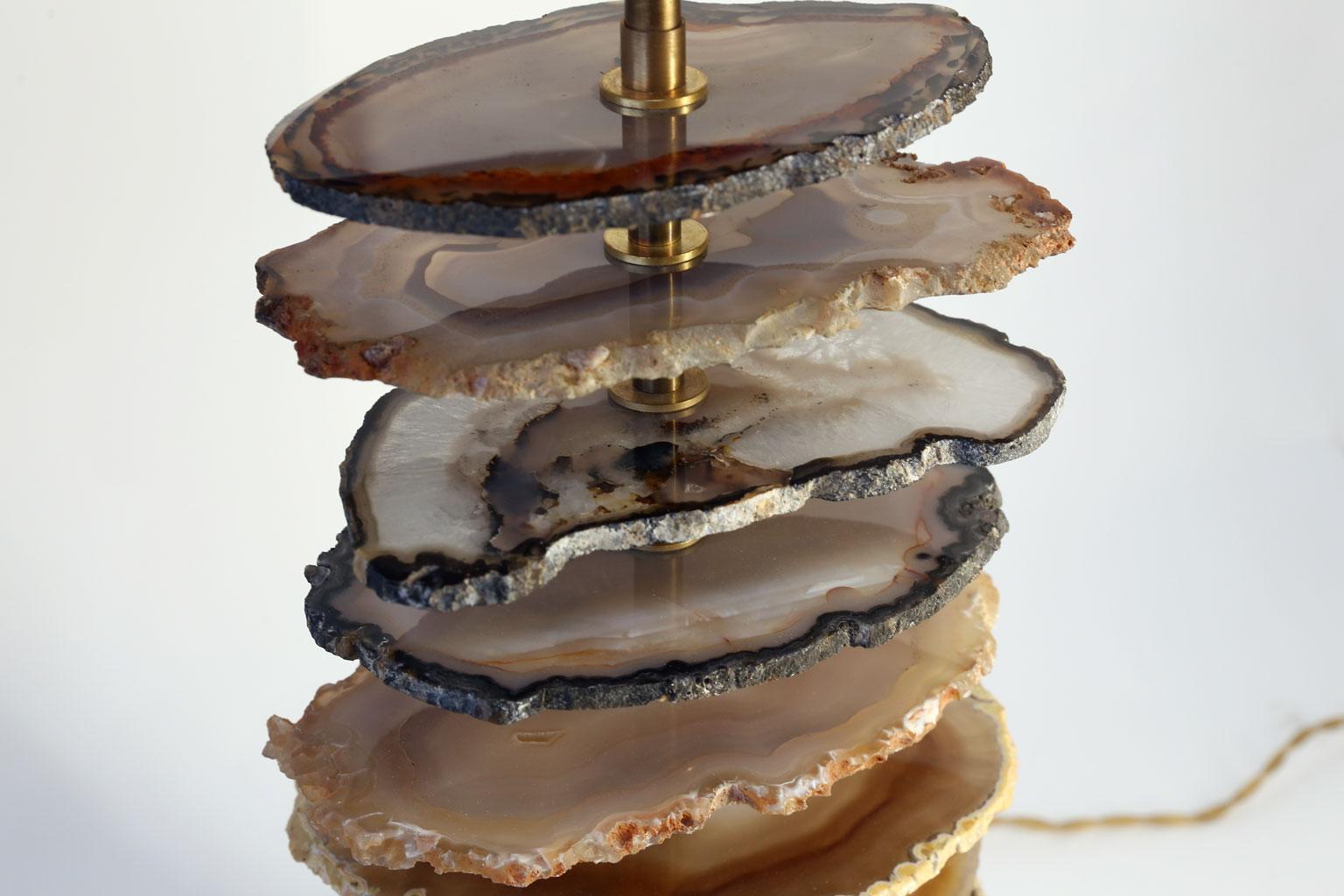 Pair of Stunning Custom Agate Lamps In Good Condition In Houston, TX