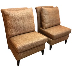 Pair of Stunning Custom Designer Raw Silk Linen Contemporary Slipper Chairs