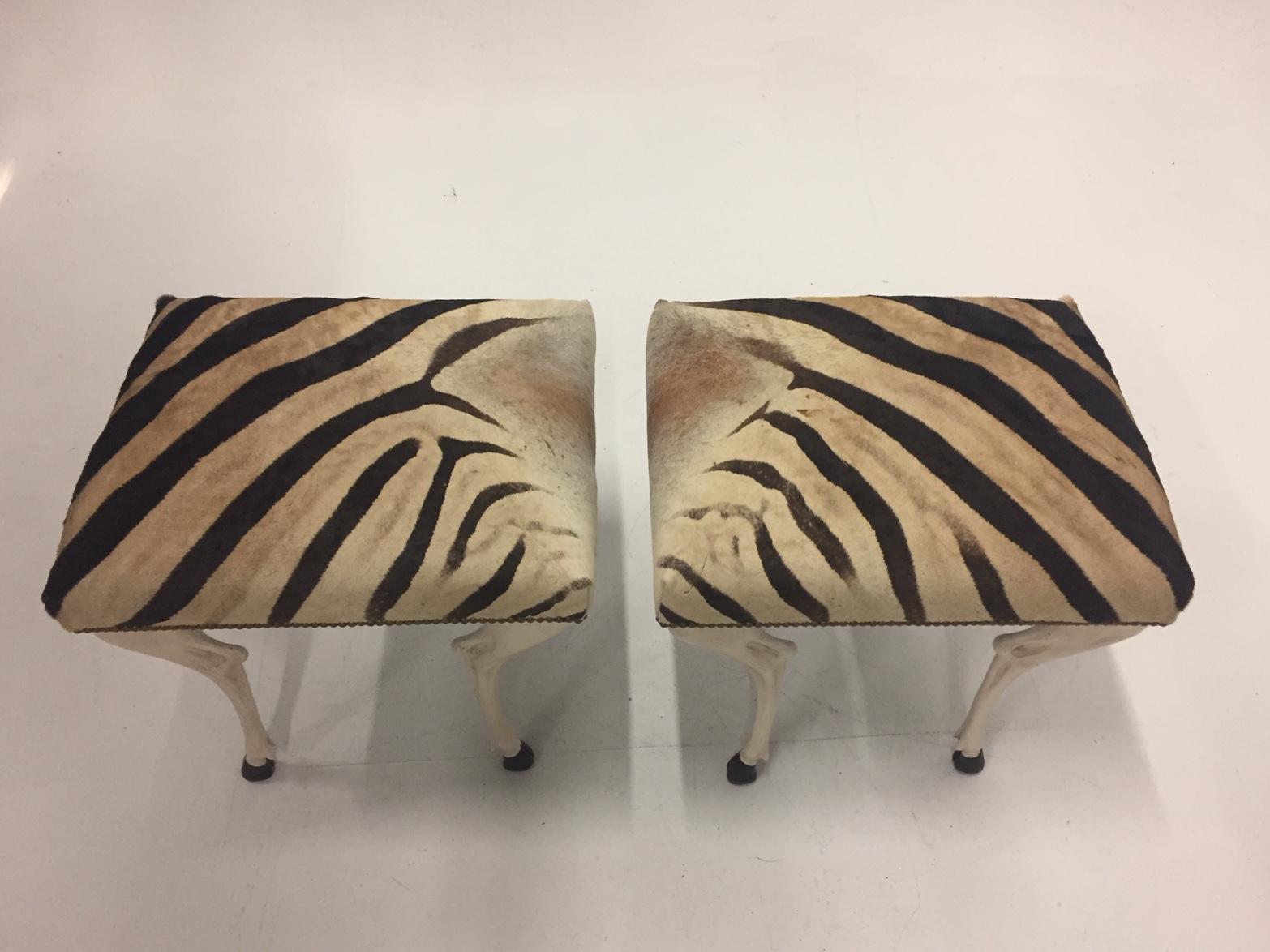 Pair of Stunning Custom One of a Kind Zebra Ottomans 2