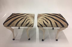 Pair of Stunning Custom One of a Kind Zebra Ottomans