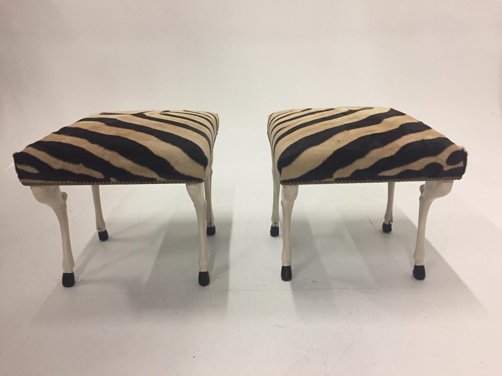 North American Pair of Stunning Custom One of a Kind Zebra Ottomans