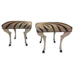 Pair of Stunning Custom One of a Kind Zebra Ottomans