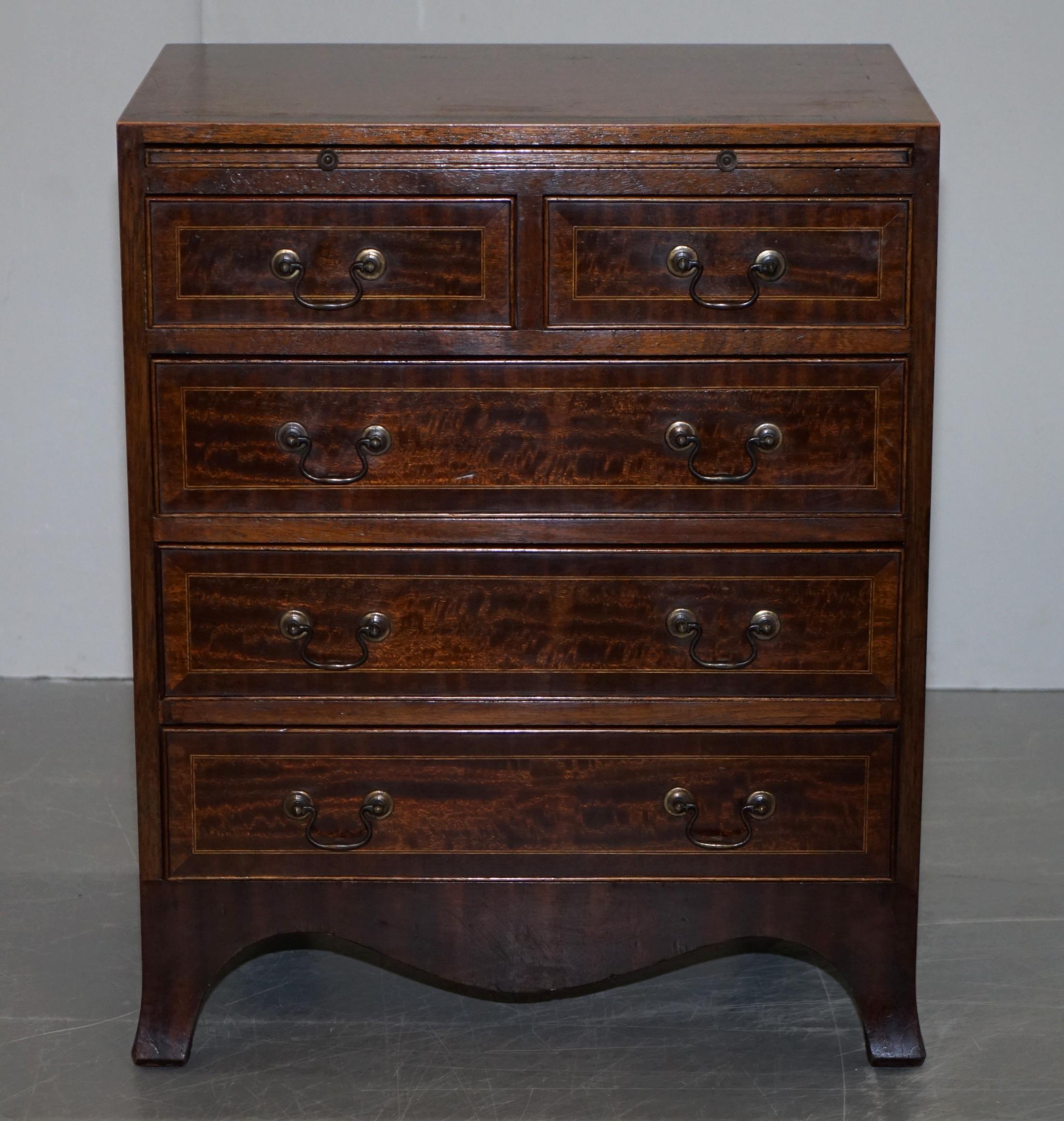 English Pair of Stunning Flamed Hardwood Side Table Sized Chests of Drawers Serving Tray