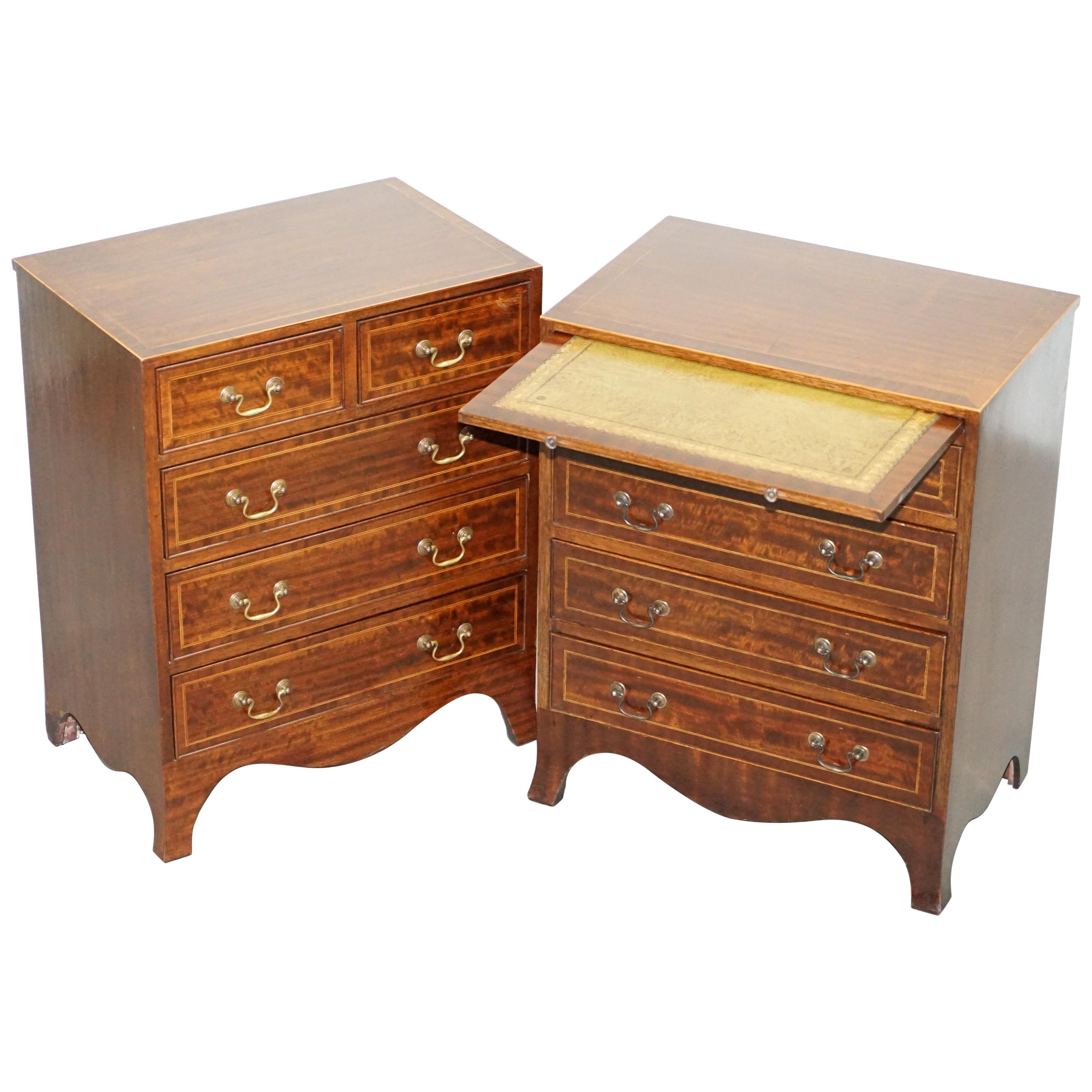 Pair of Stunning Flamed Hardwood Side Table Sized Chests of Drawers Serving Tray