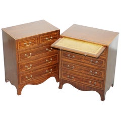 Antique Pair of Stunning Flamed Hardwood Side Table Sized Chests of Drawers Serving Tray