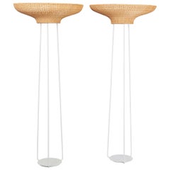 Pair of Stunning Floor Lamps in Woven Rattan