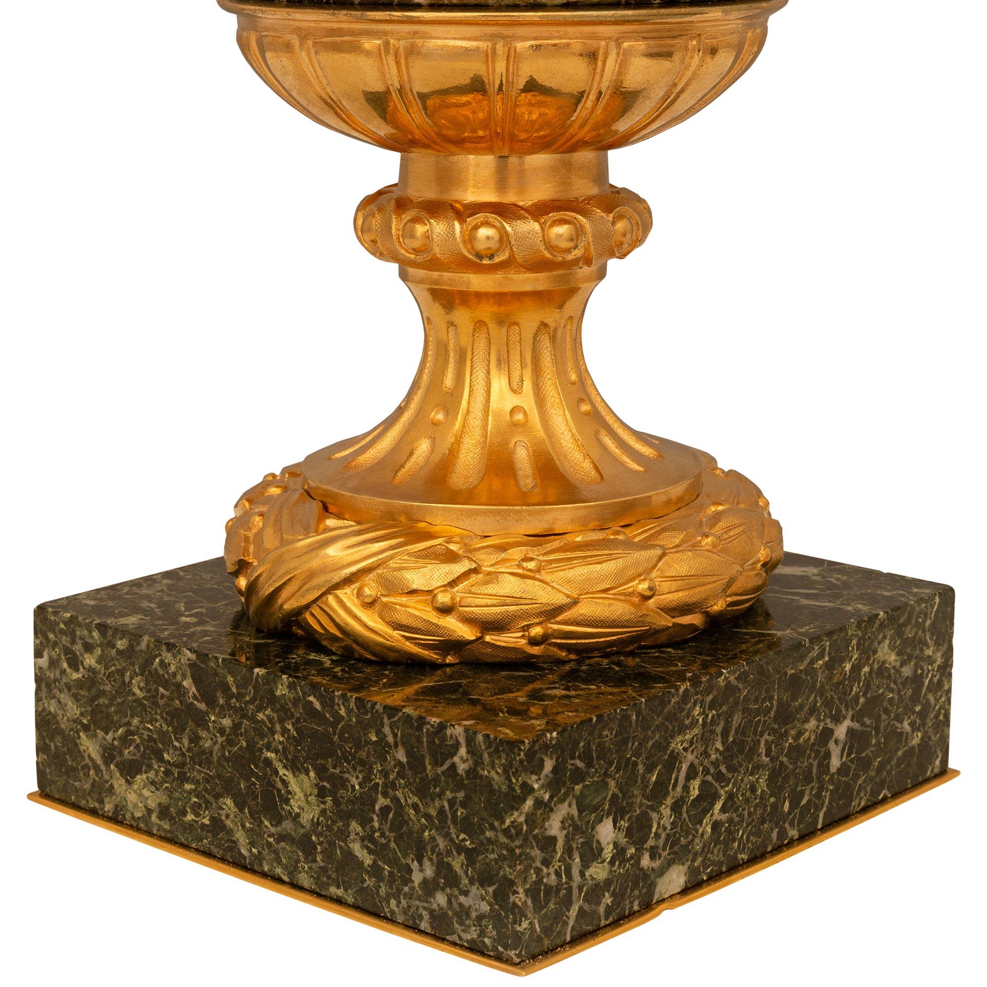 Pair of Stunning French 19th Century Vert Patricia Marble and Ormolu Lidded Urns For Sale 6