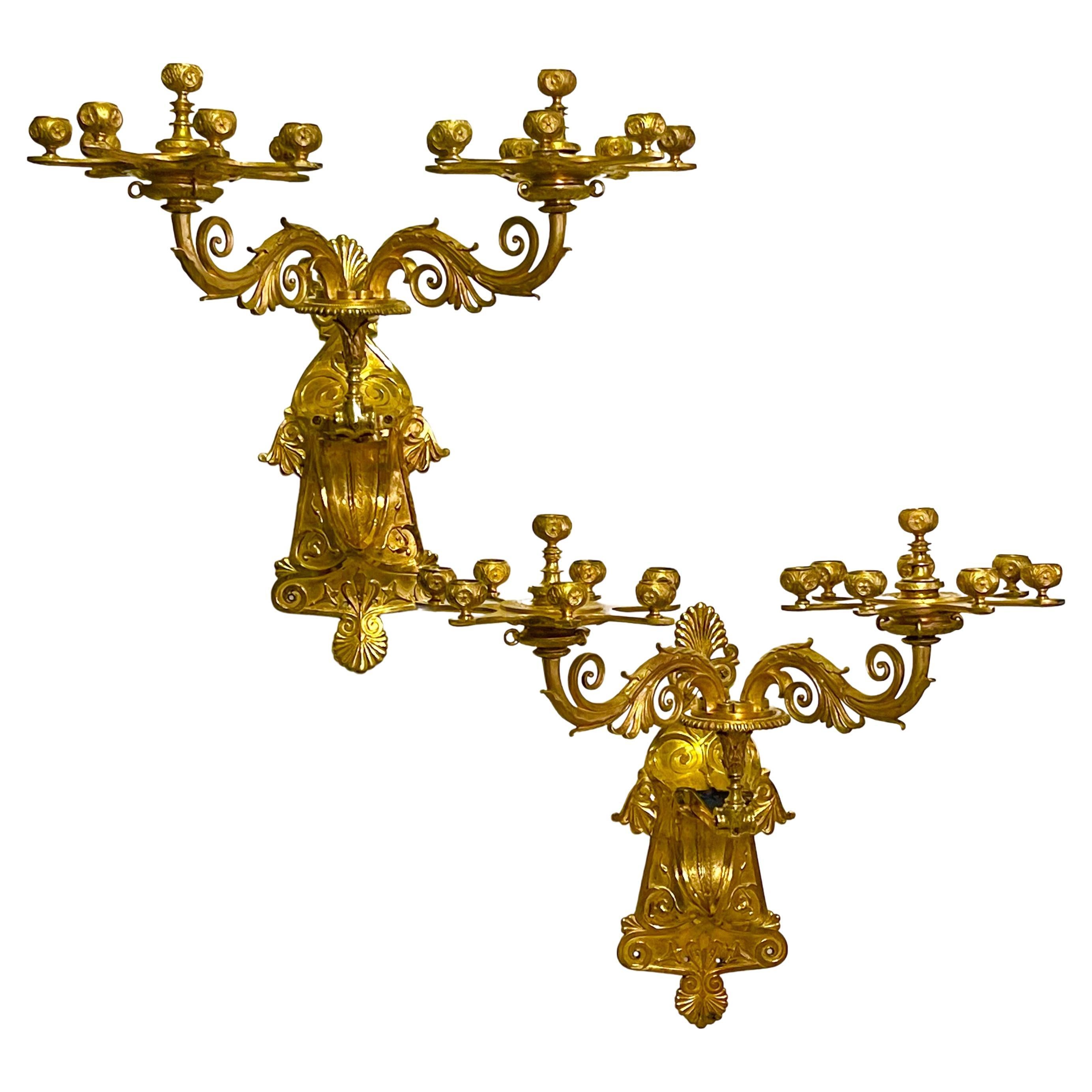 A stunning pair of Russian empire period ormolu wall candelabras , ca. 1800s-1830s.



      