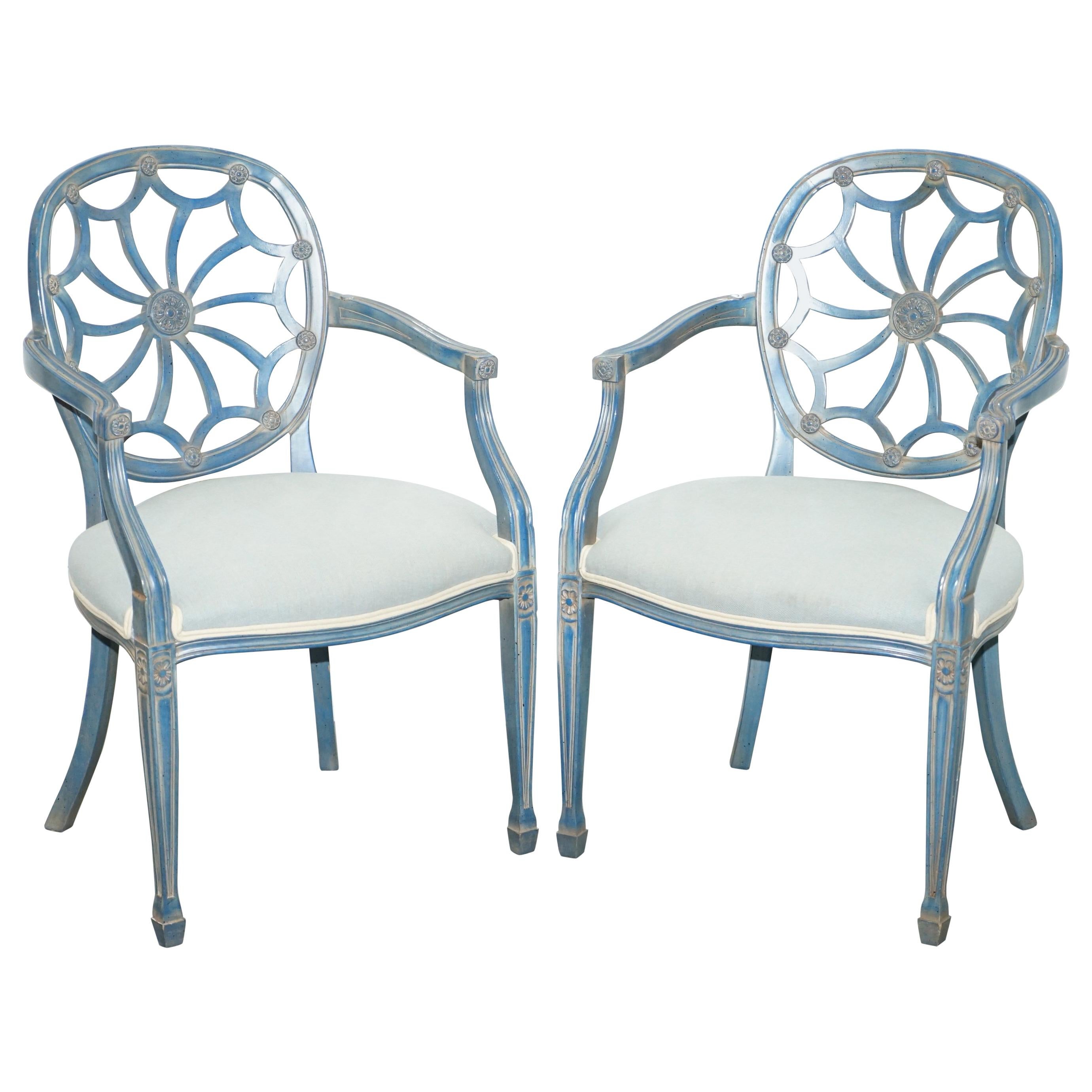 Pair of Stunning George Hepplewhite Spider Web Back Occasional Chairs Armchairs