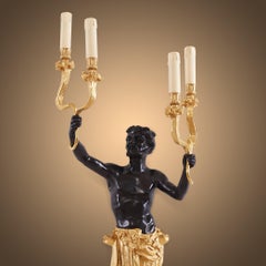 Pair of Stunning Gilt and Patinated Bronze Wall Sconces