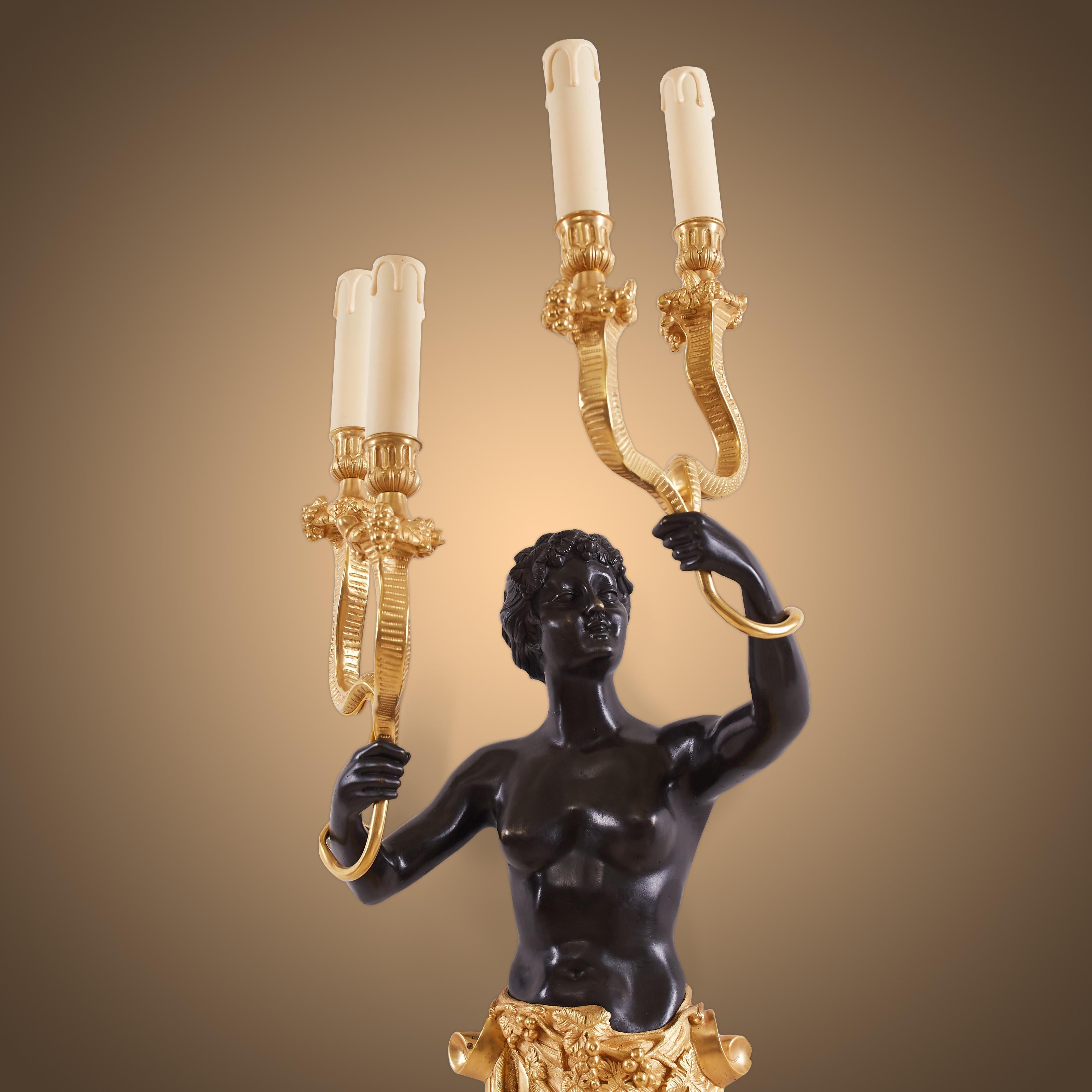 Neoclassical Pair of Stunning Gilt and Patinated Bronze Wall Sconces