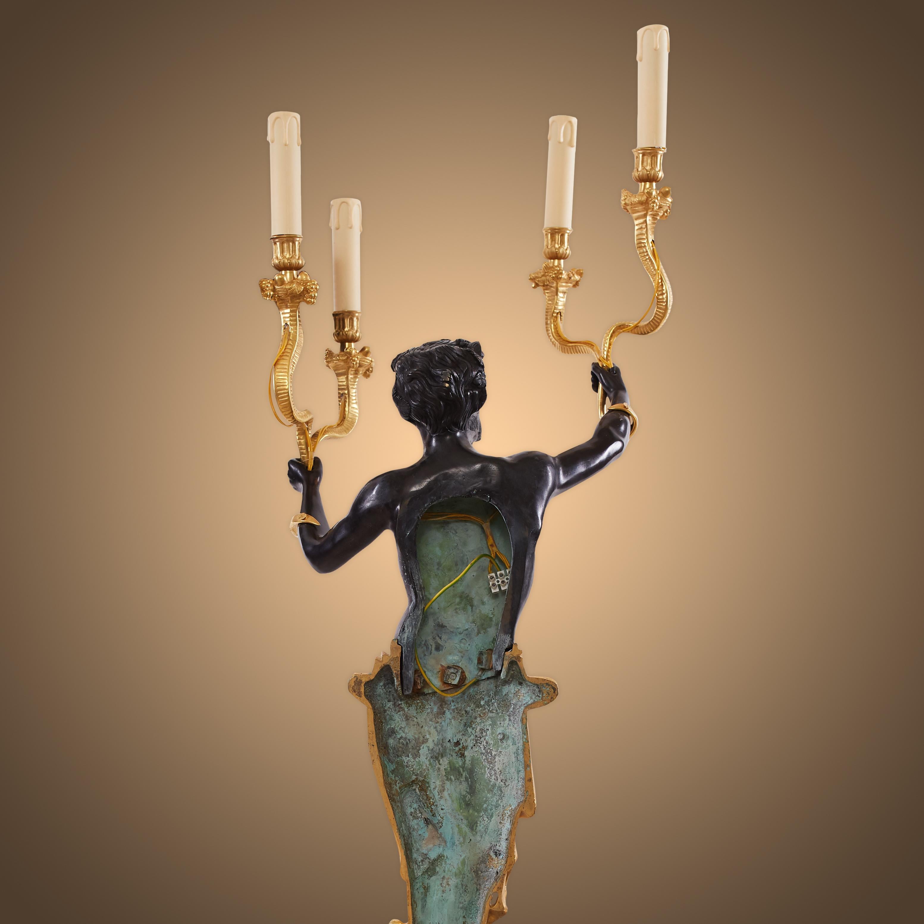 Pair of Stunning Gilt and Patinated Bronze Wall Sconces 2