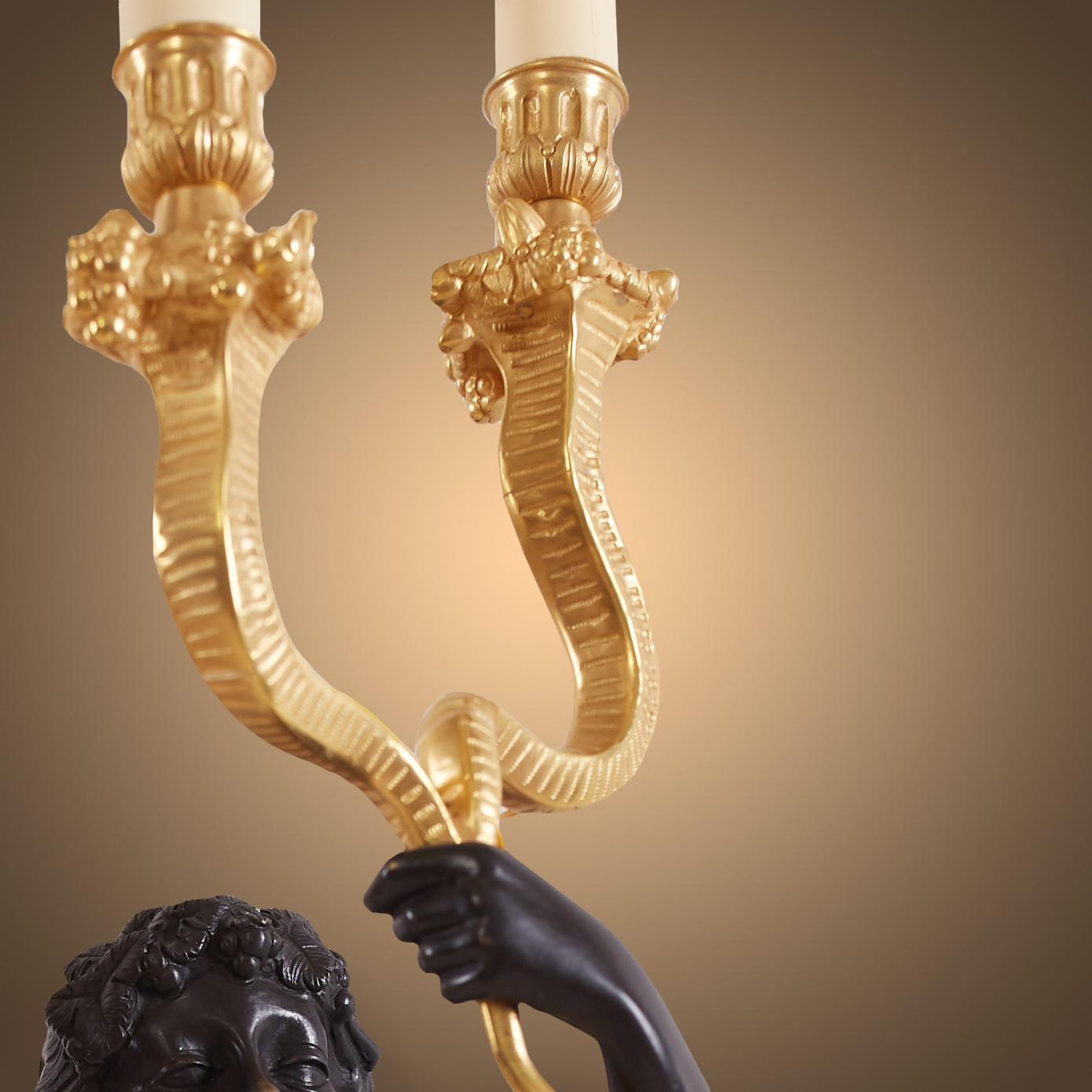 20th Century Pair of Stunning Gilt and Patinated Bronze Wall Sconces