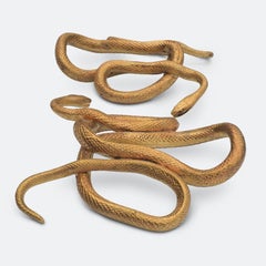 Pair of Stunning Gilt Bronze Serpents in the Manner of Edgar Brandt, circa 1920