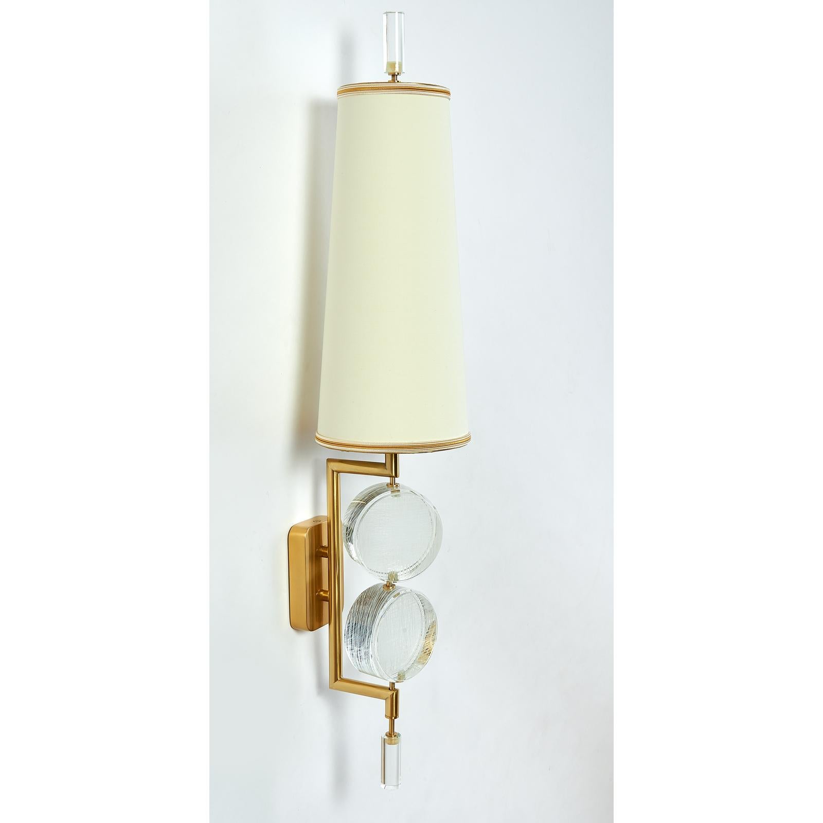Brass Pair of Stunning Glass Bottoni Sconces by Roberto Rida, 2018