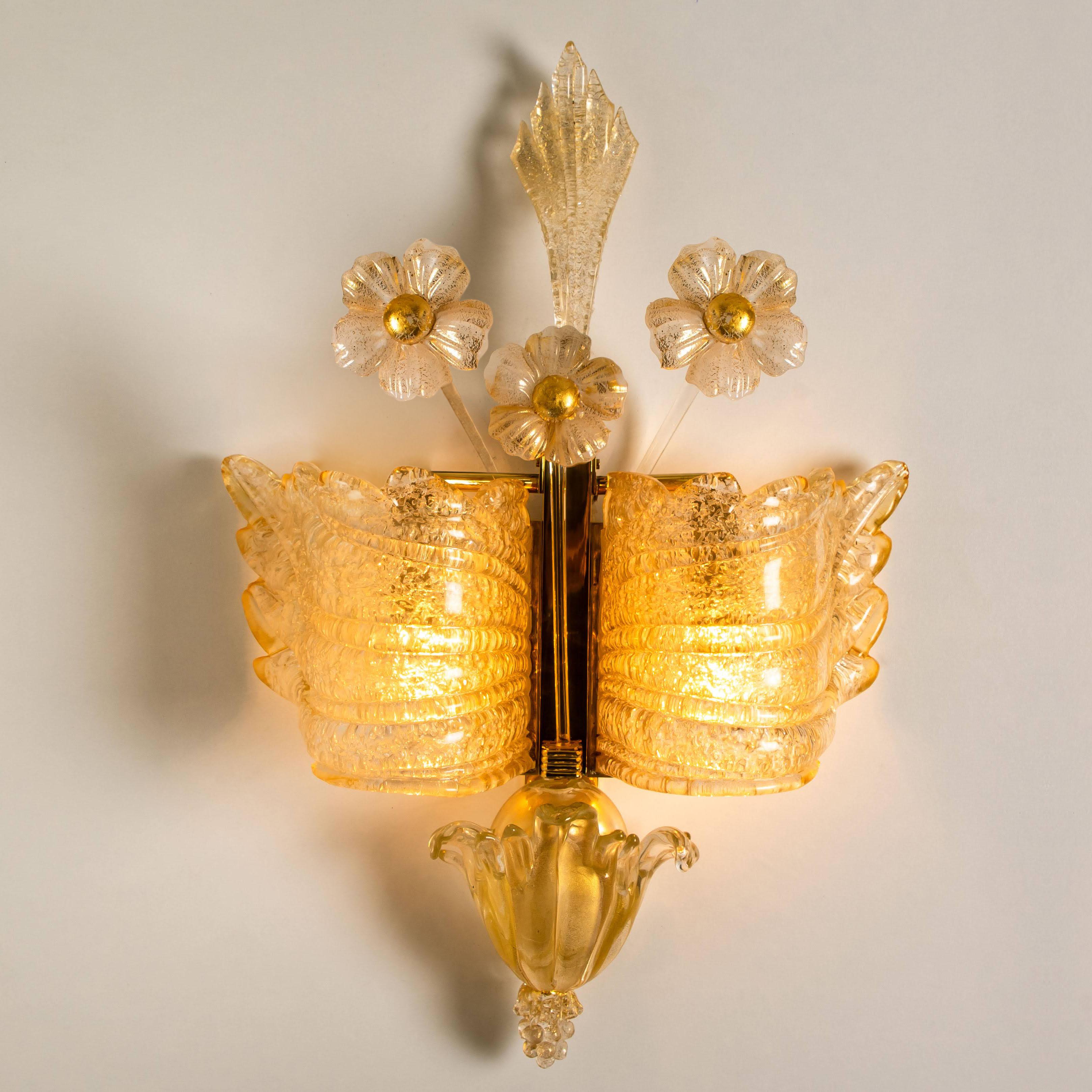 Pair of Stunning Huge Extra Large Wall Lights by Barovier & Toso, Italy For Sale 2