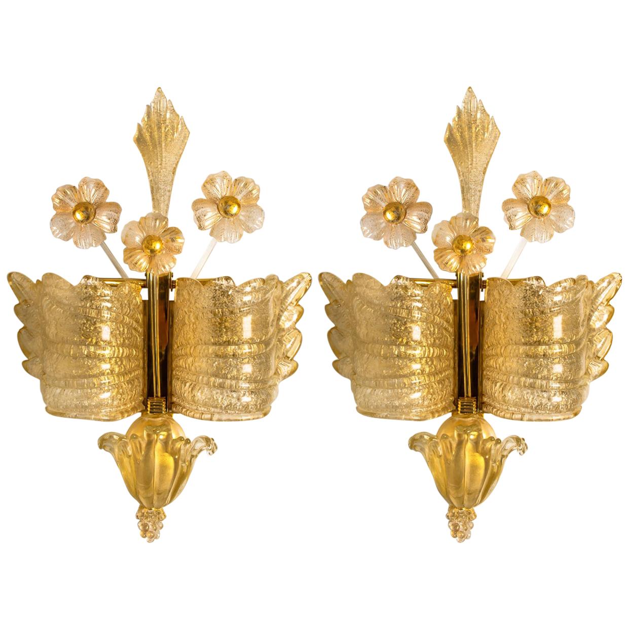 Pair of Stunning Huge Extra Large Wall Lights by Barovier & Toso, Italy For Sale 1
