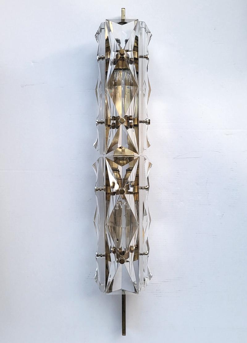 Hollywood Regency Pair of Stunning Huge German Vintage Glass and Brass Wall Lights Sconces, 1960s For Sale