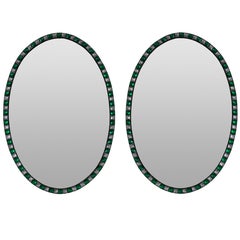 Pair of Stunning Irish Mirrors in Clear and Emerald Crystal