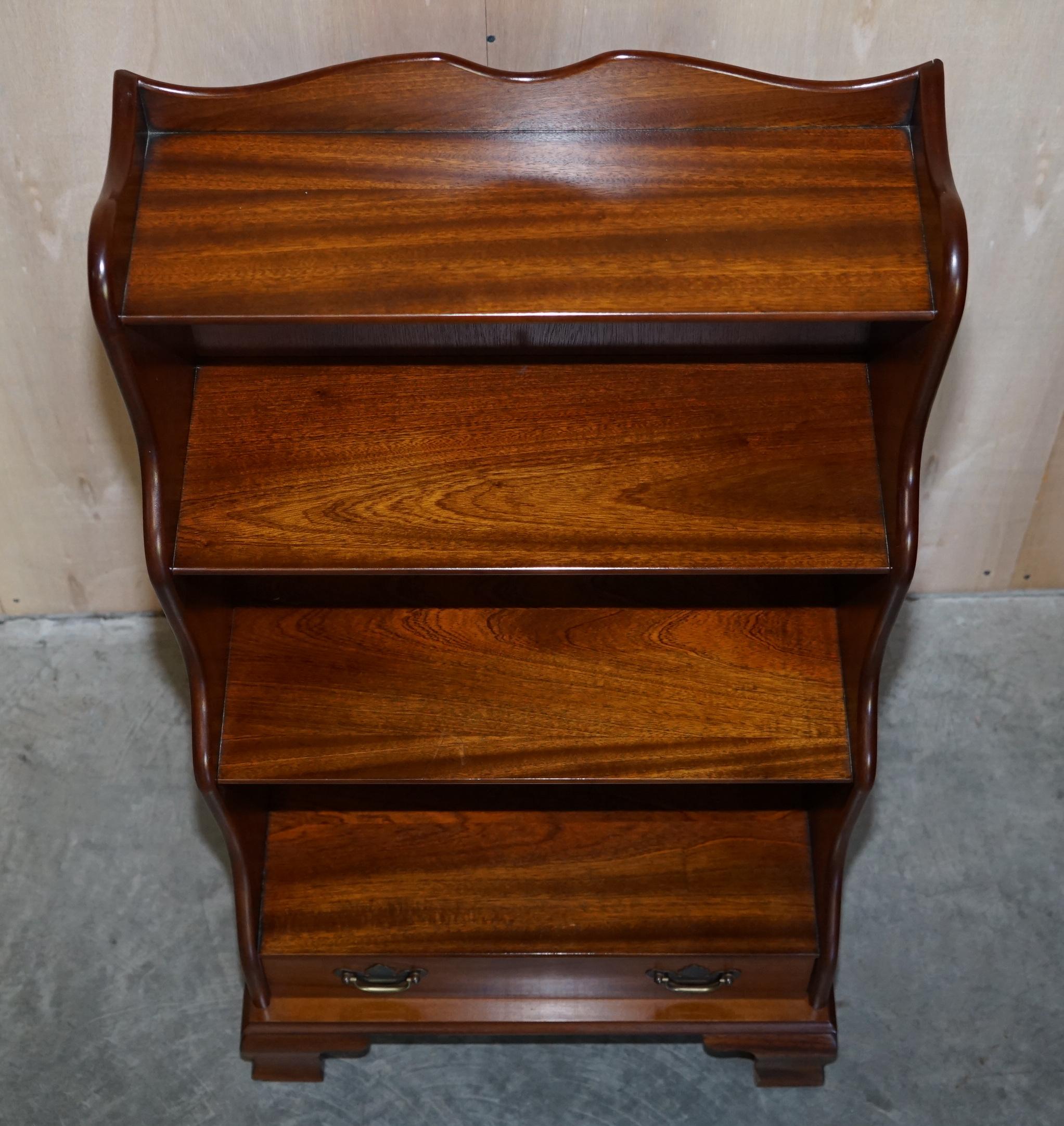 English Pair of Stunning J Sydney Smith Stamped Hardwood Open Waterfall Dwarf Bookcases