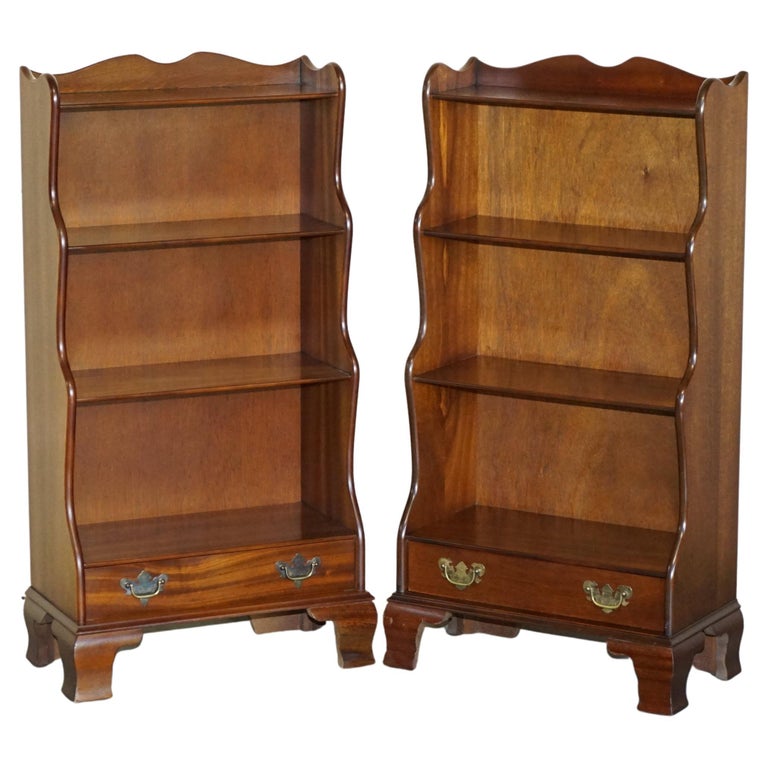 Pair of Stunning J Sydney Smith Stamped Hardwood Open Waterfall Dwarf Bookcases For Sale at 1stDibs