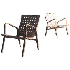 Pair of Stunning Leather Strap Lounge Chairs by Gustav Axel Berg