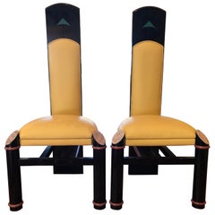Pair of Stunning Leather and Wood Dining Chairs Unique, 1970s