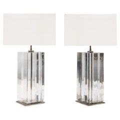 Pair of Stunning Les Prismatiques Diamond Shaped Lucite Table Lamps 1970s