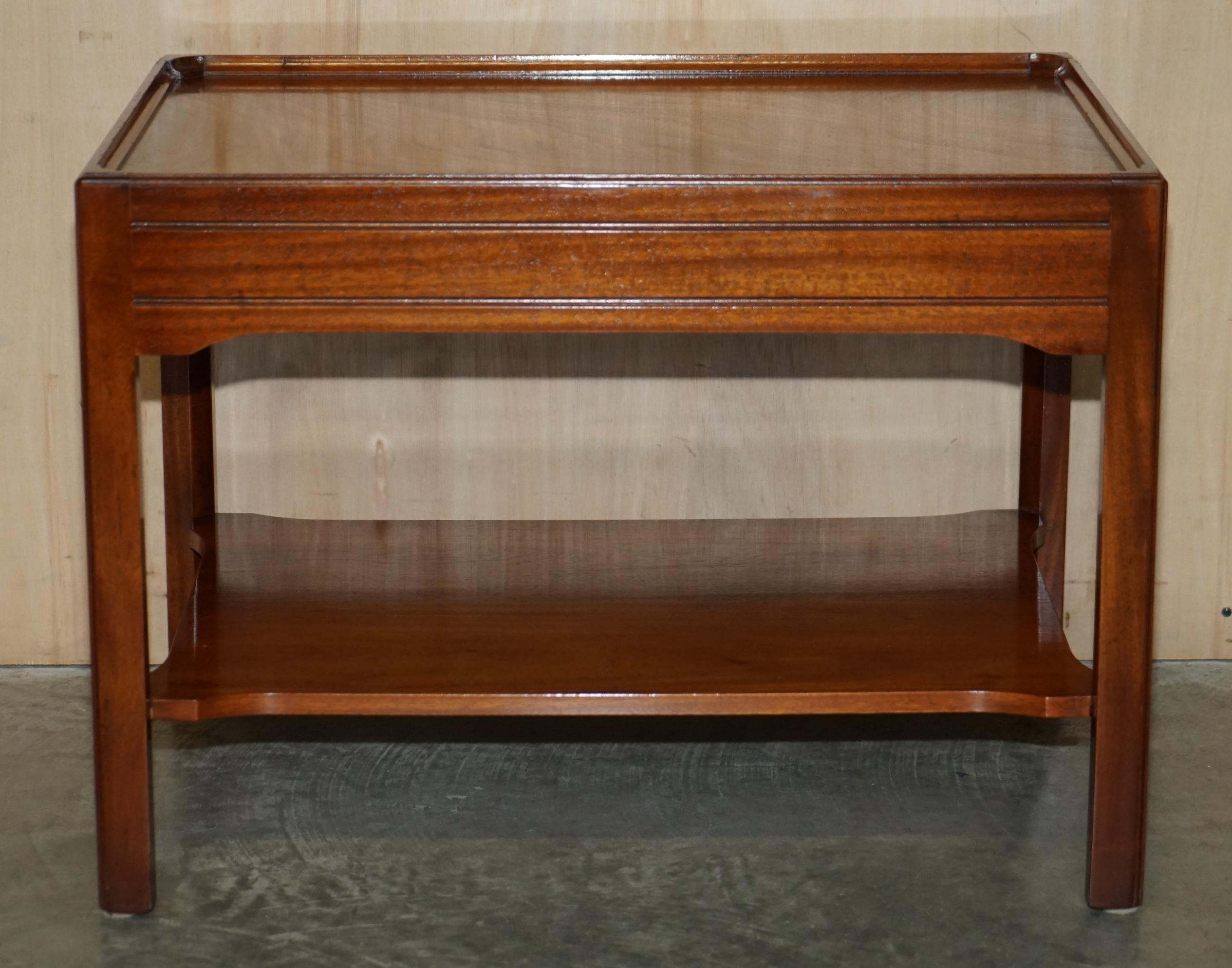 Pair of Stunning Long Two Tiered Side Tables with Large Drawers & Faux to Back For Sale 9