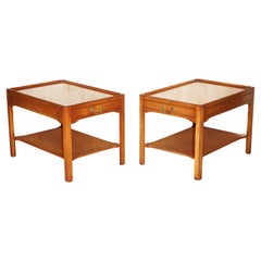 Pair of Stunning Long Two Tiered Side Tables with Large Drawers & Faux to Back