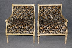 Pair of Stunning Louis XVI Style Gilt Carved Bergere Chairs