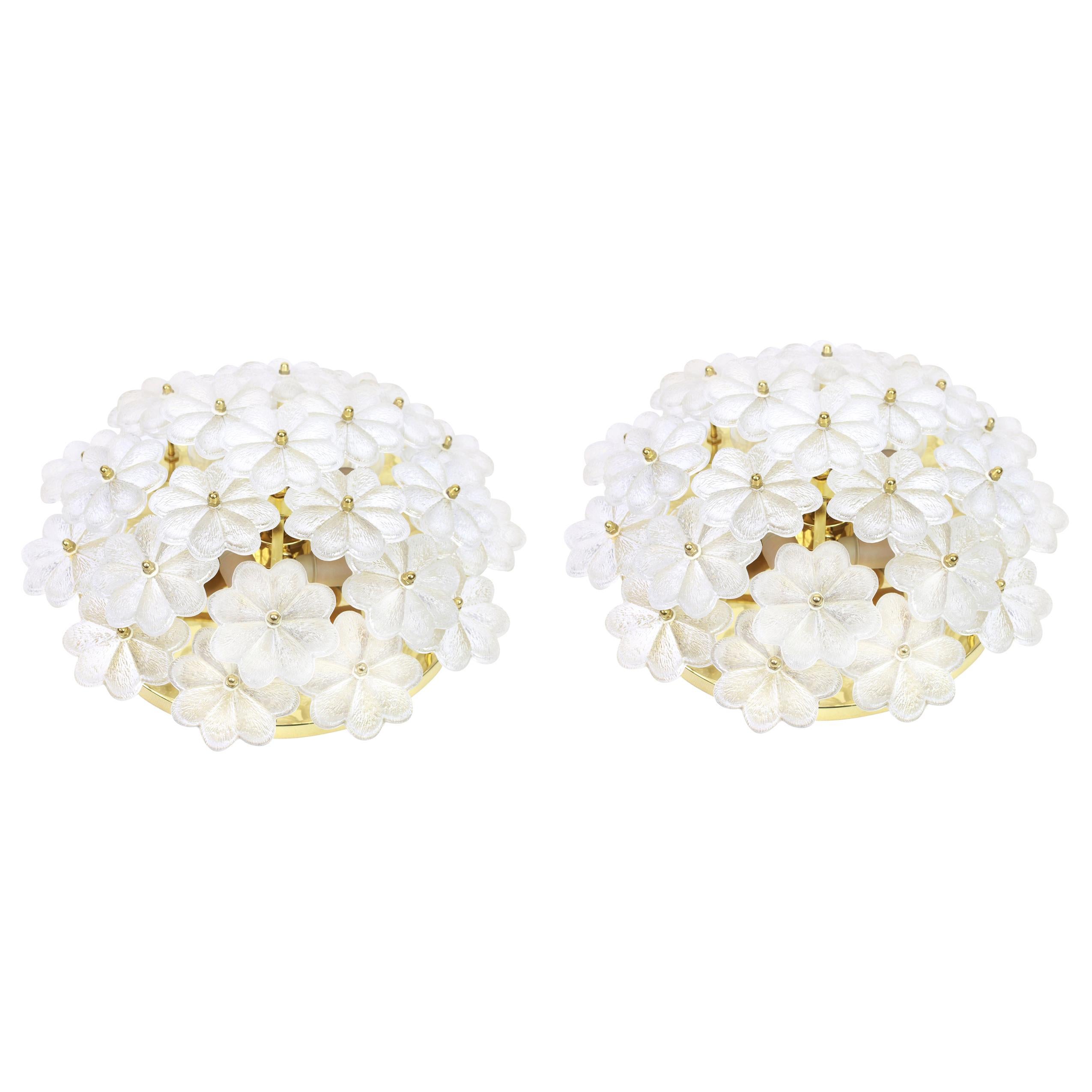 Pair of Stunning Murano Glass Flower Wall Light by Ernst Palme, Germany, 1970s