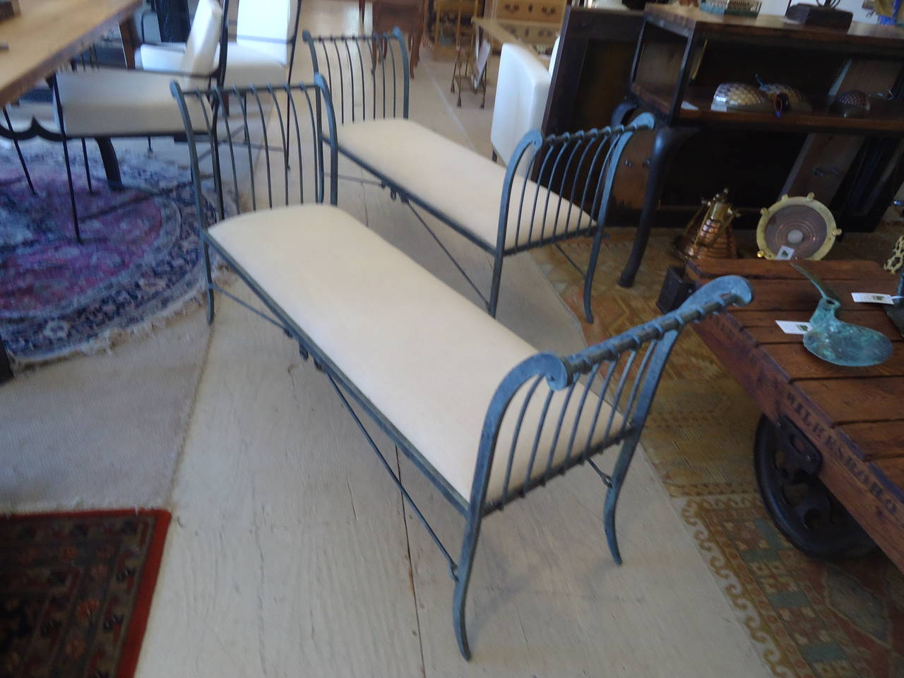 Late 20th Century Pair of Stunning Neoclassical Iron Window Benches by Niermann Weeks For Sale