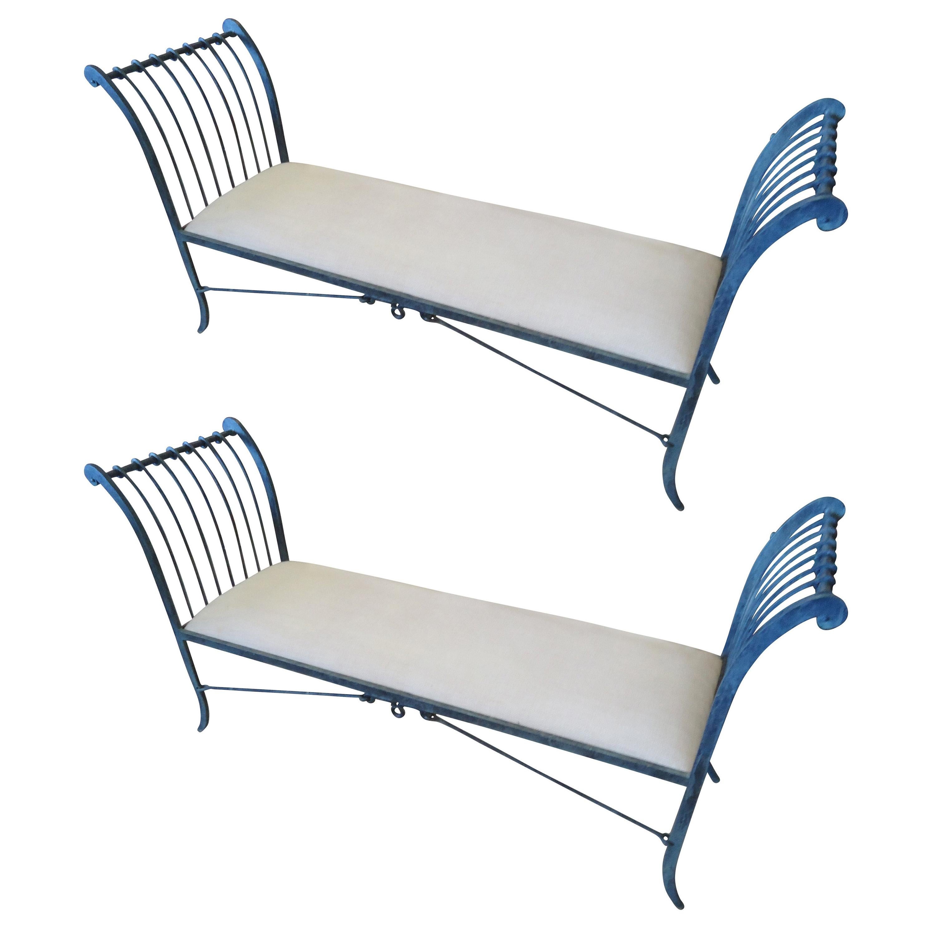 Pair of Stunning Neoclassical Iron Window Benches by Niermann Weeks For Sale