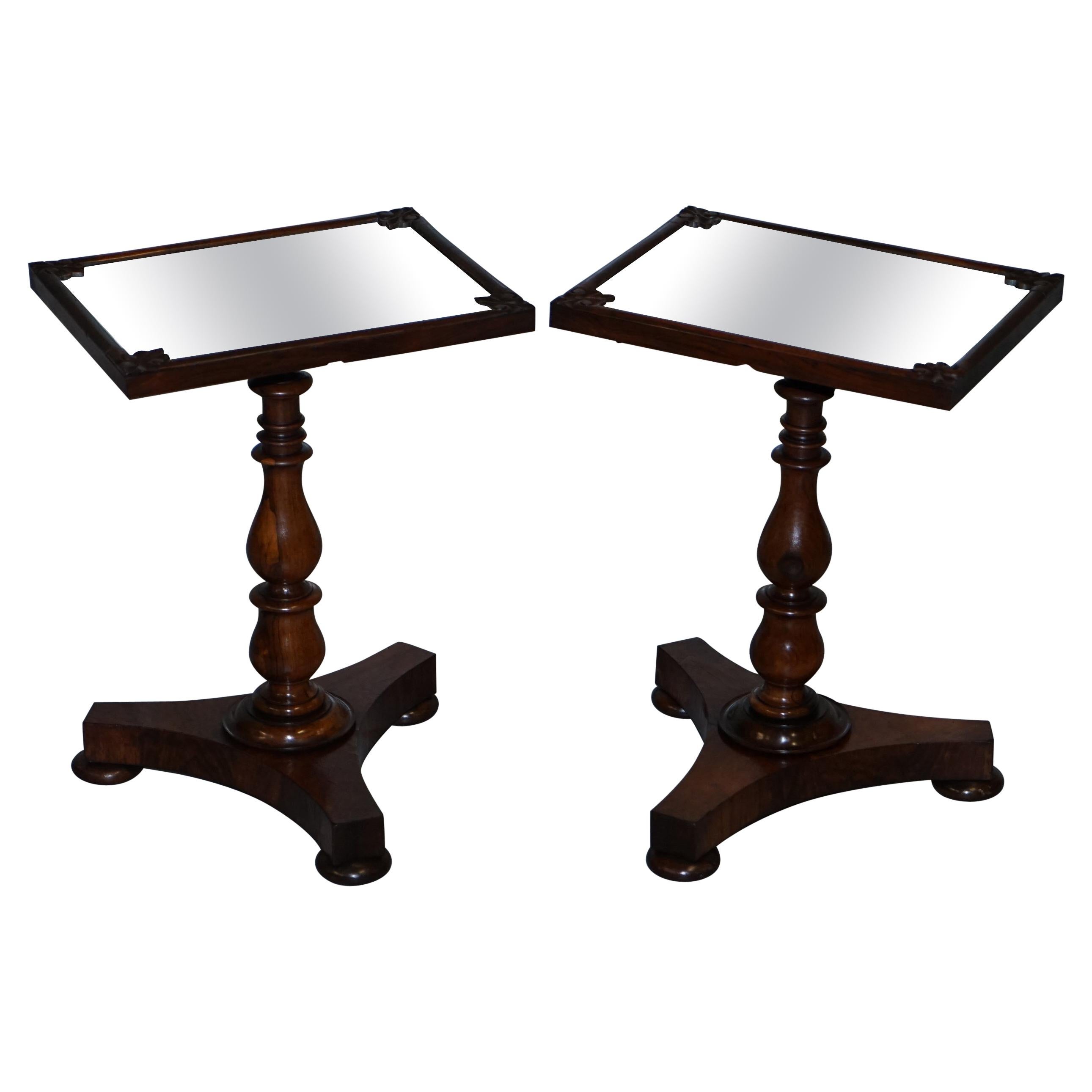 Pair of Stunning Original 1830 William IV Hardwood Mirrored Top Side Lamp Tables