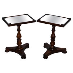 Antique Pair of Stunning Original 1830 William IV Hardwood Mirrored Top Side Lamp Tables