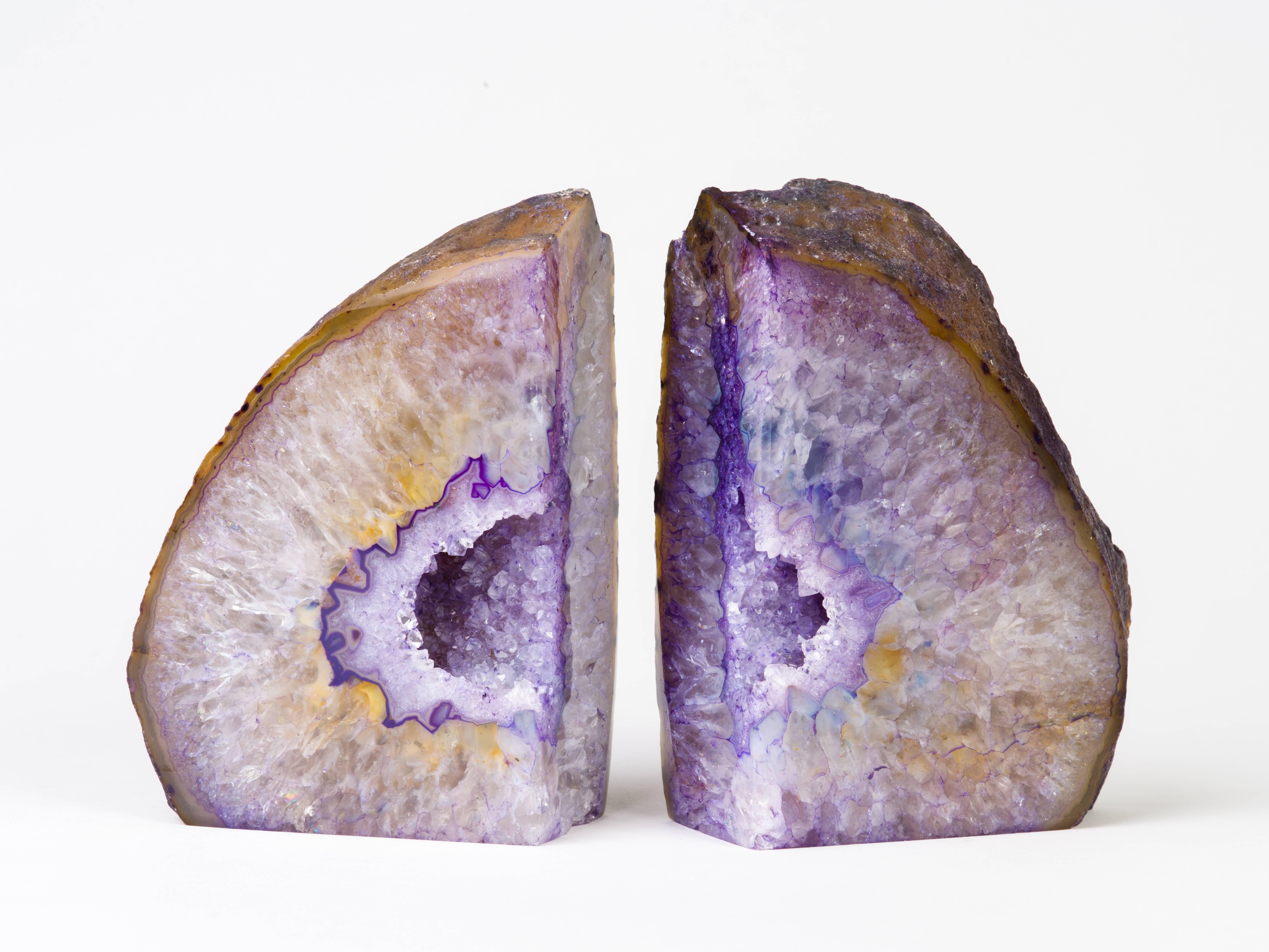 Organic Modern Pair of Stunning Quartz Crystal and Amethyst Bookends in Hues of Purple