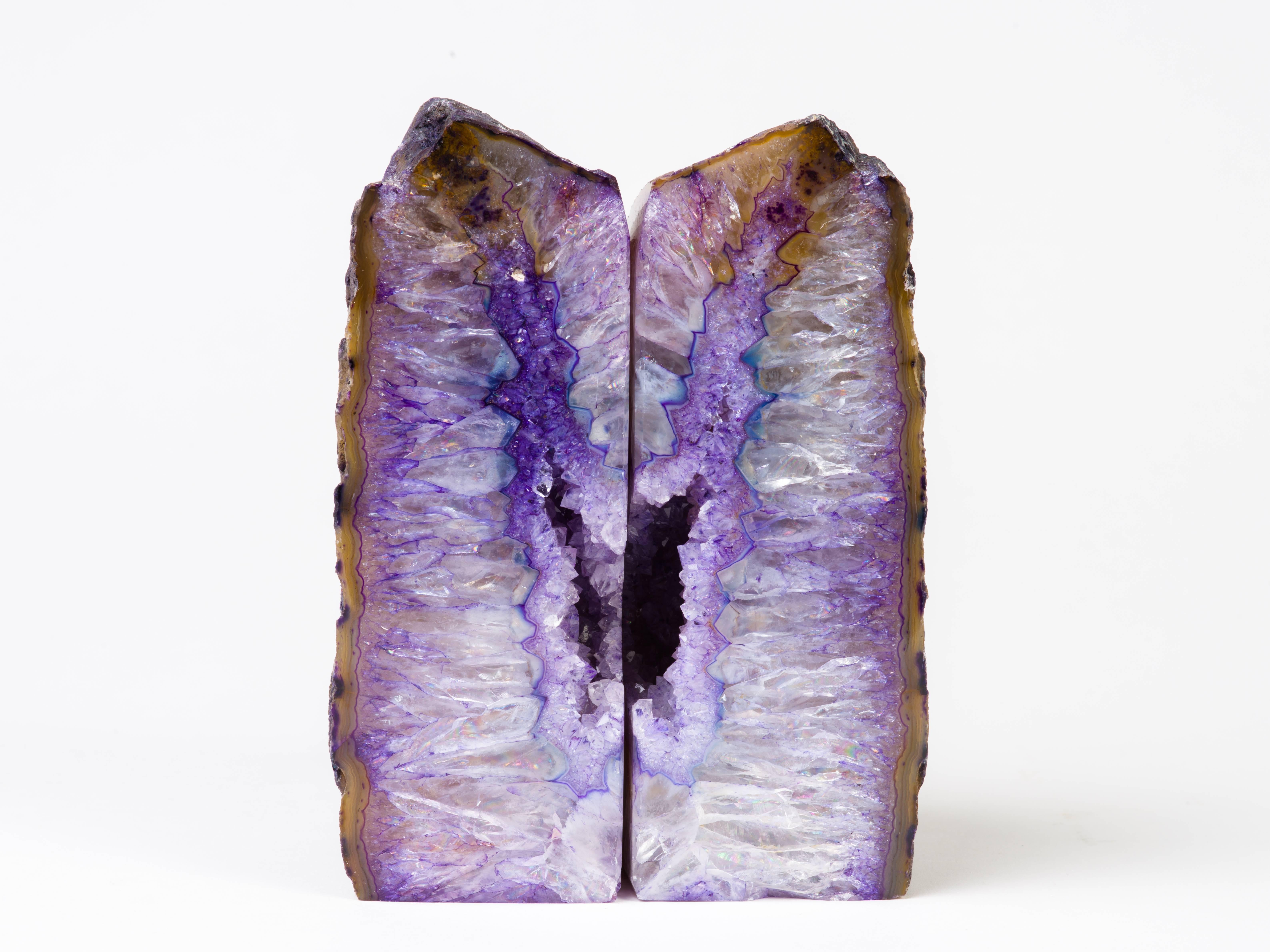 Brazilian Pair of Stunning Quartz Crystal and Amethyst Bookends in Hues of Purple