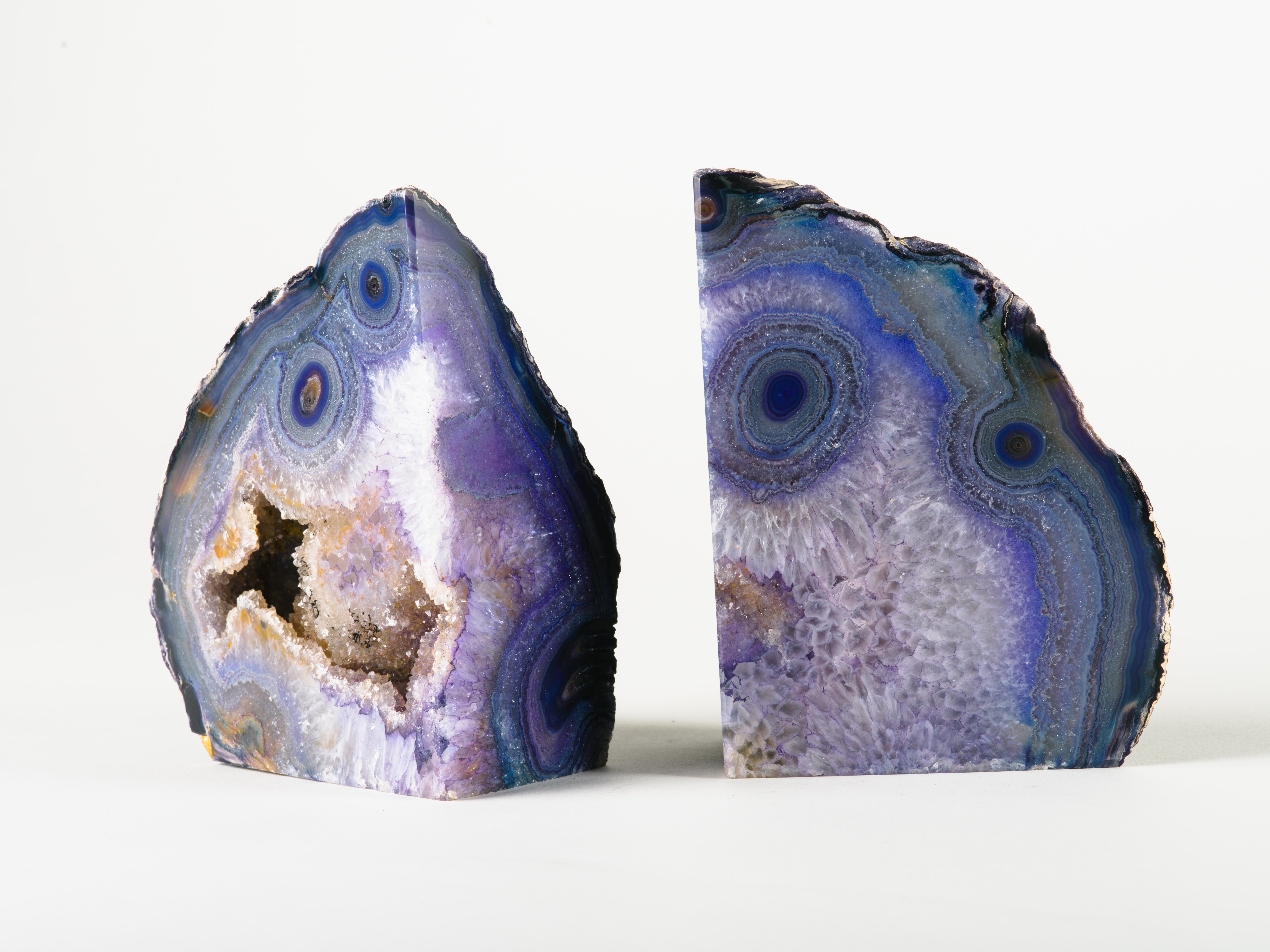 Brazilian Pair of Stunning Quartz Crystal and Purple Geode Bookends