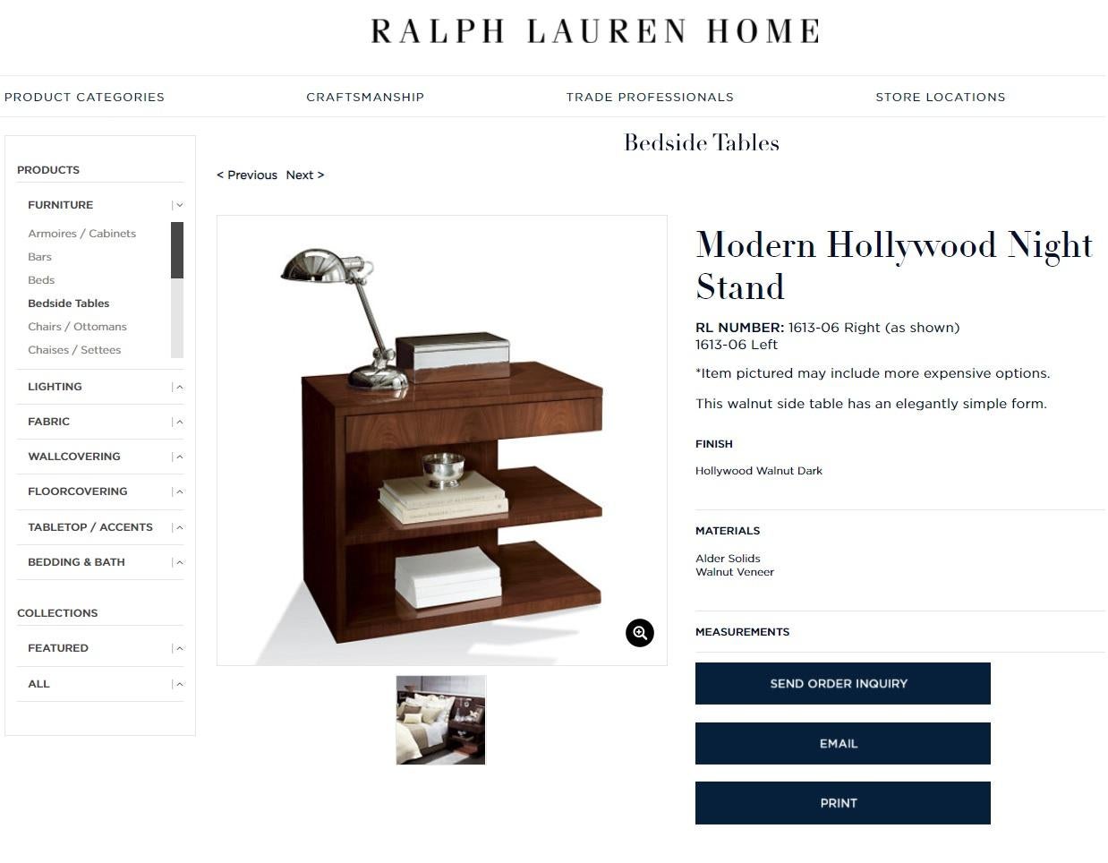 We are delighted to offer for sale this lovely pair of Ralph Lauren Modern Hollywood nightstands in walnut

A very substantial and well made pair of side tables or nightstands. They each have twin shelves and large single drawers. They are made