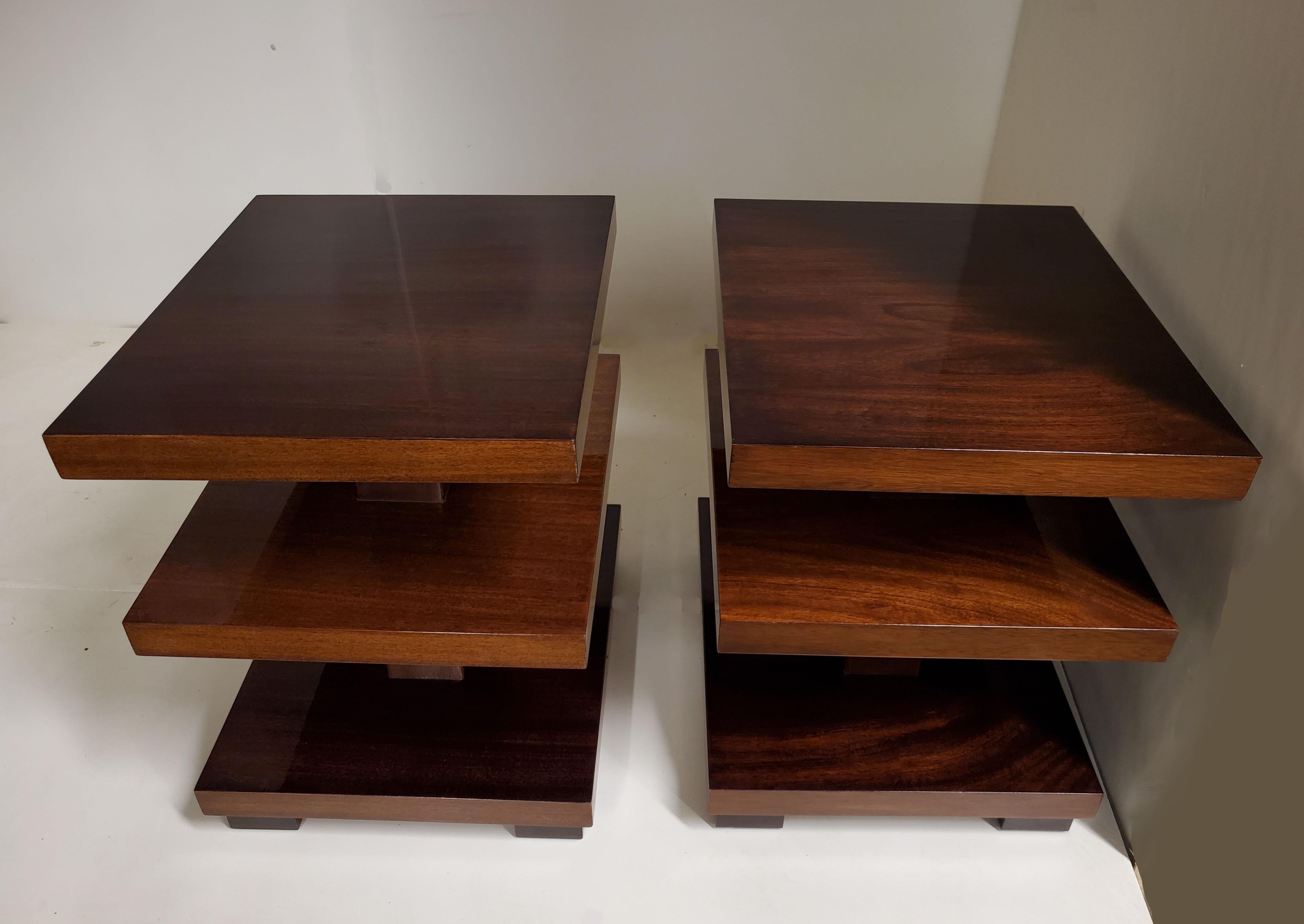 Pair of Stunning Rectangular, Three Tiered Mahogany End/ Side Tables 5