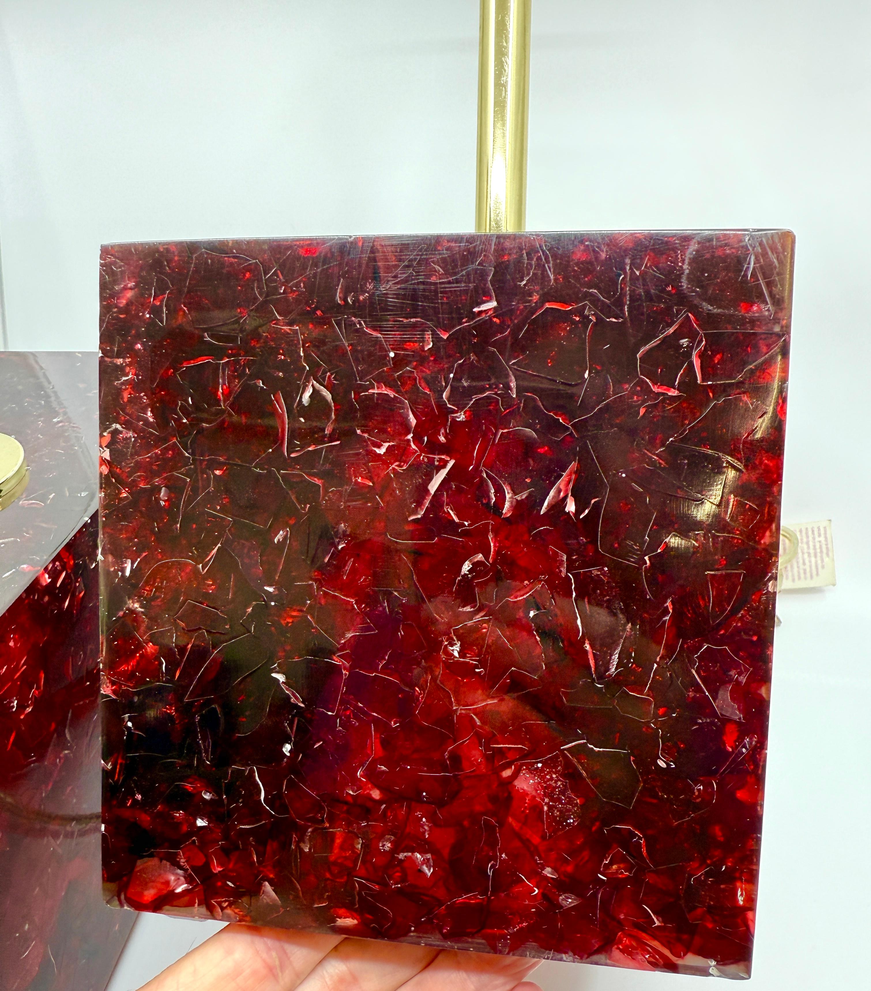 Pair of Stunning Red Fractal Resin Lamps For Sale 4