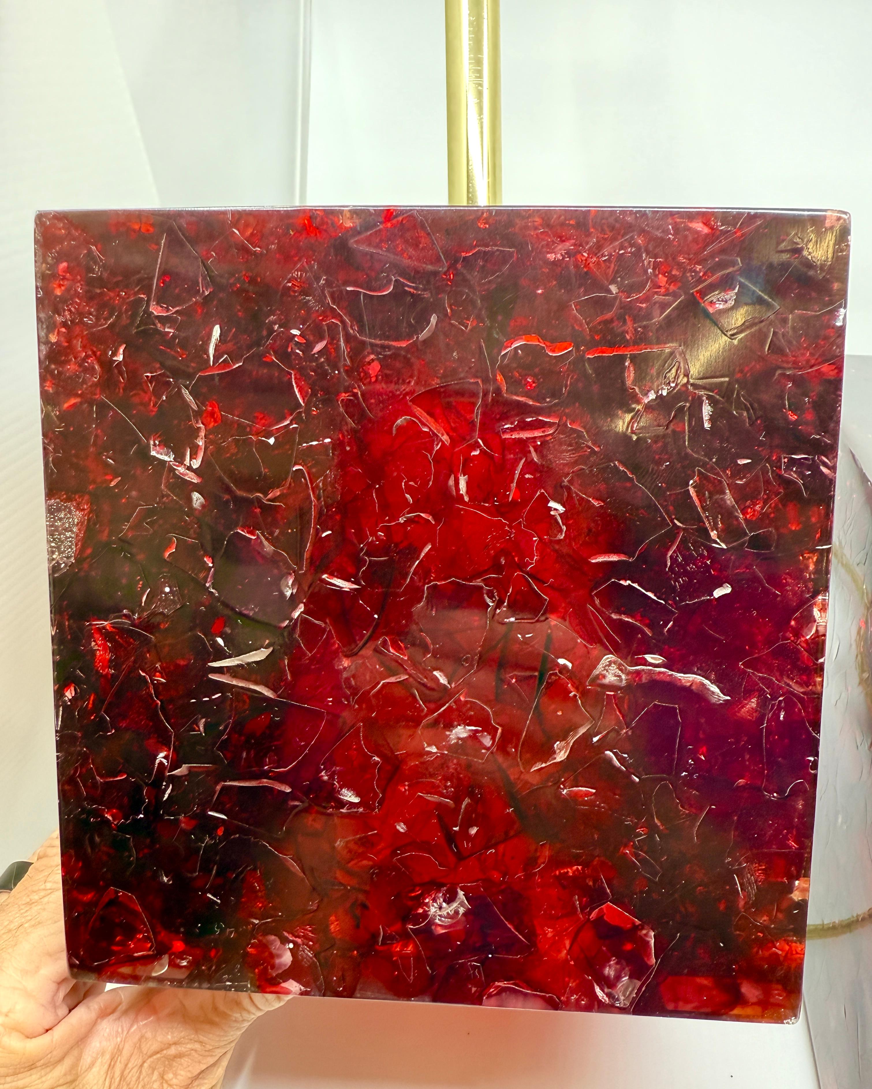 Pair of Stunning Red Fractal Resin Lamps For Sale 5