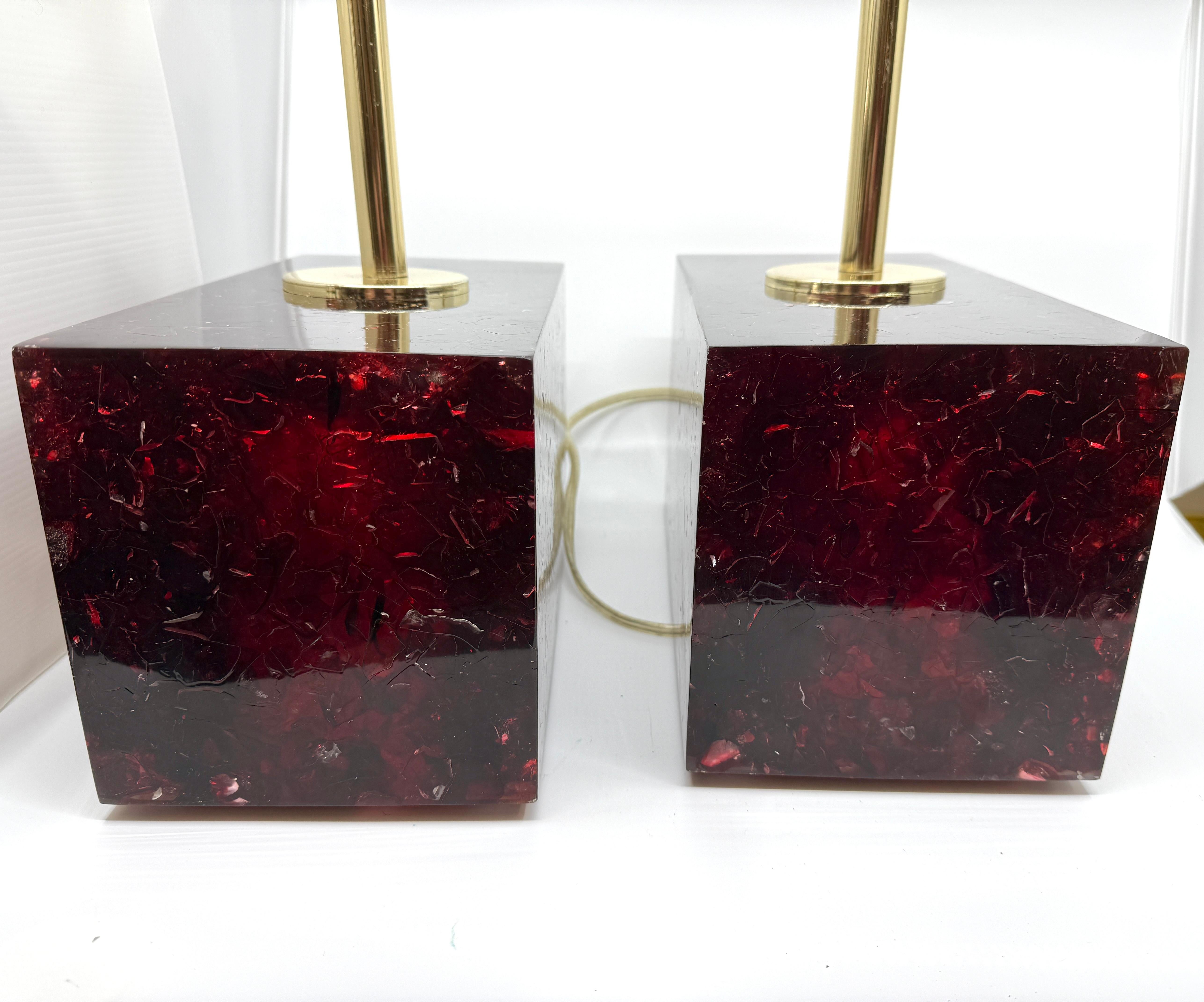 Pair of Stunning Red Fractal Resin Lamps For Sale 10