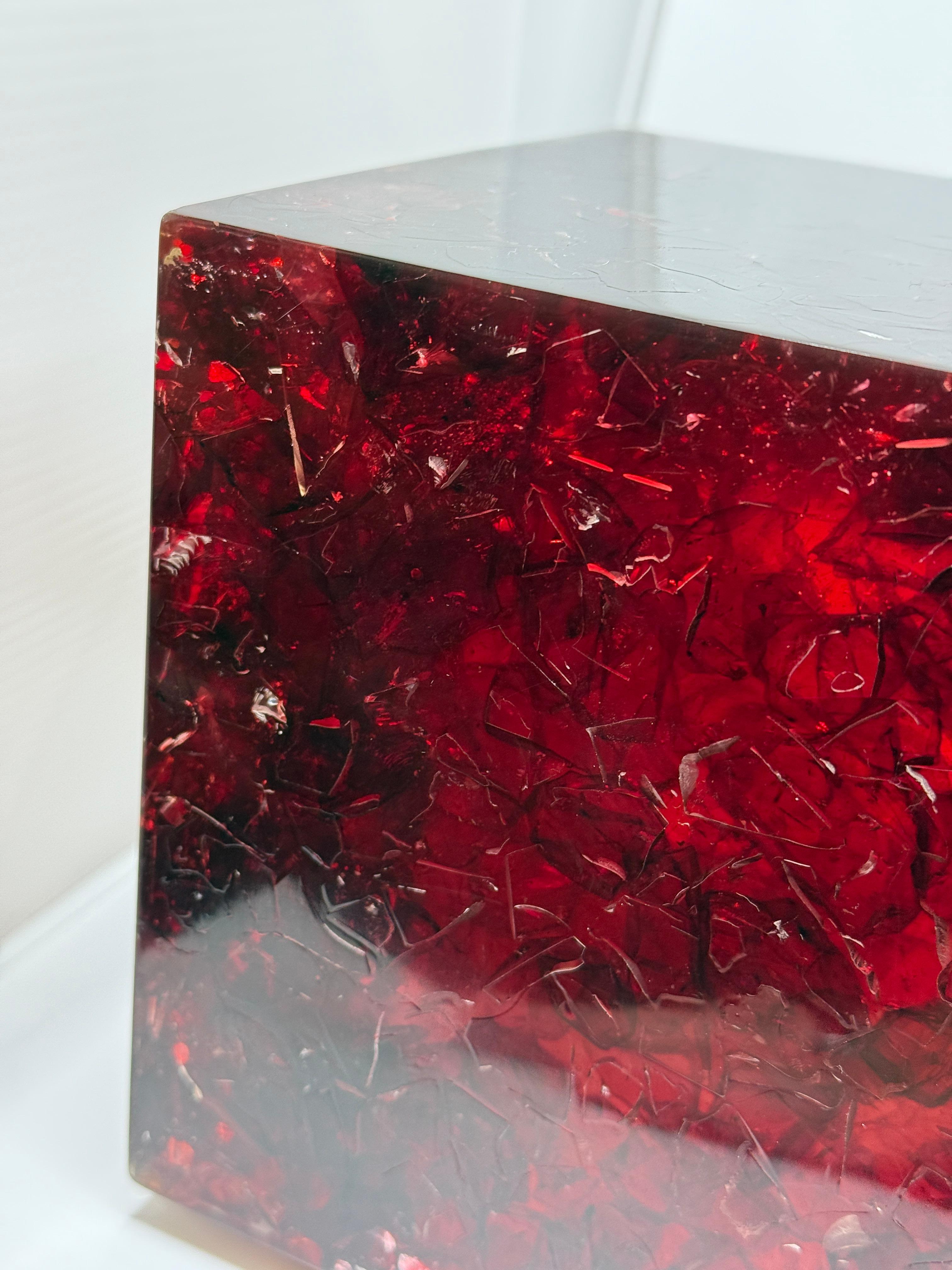 Pair of Stunning Red Fractal Resin Lamps For Sale 14